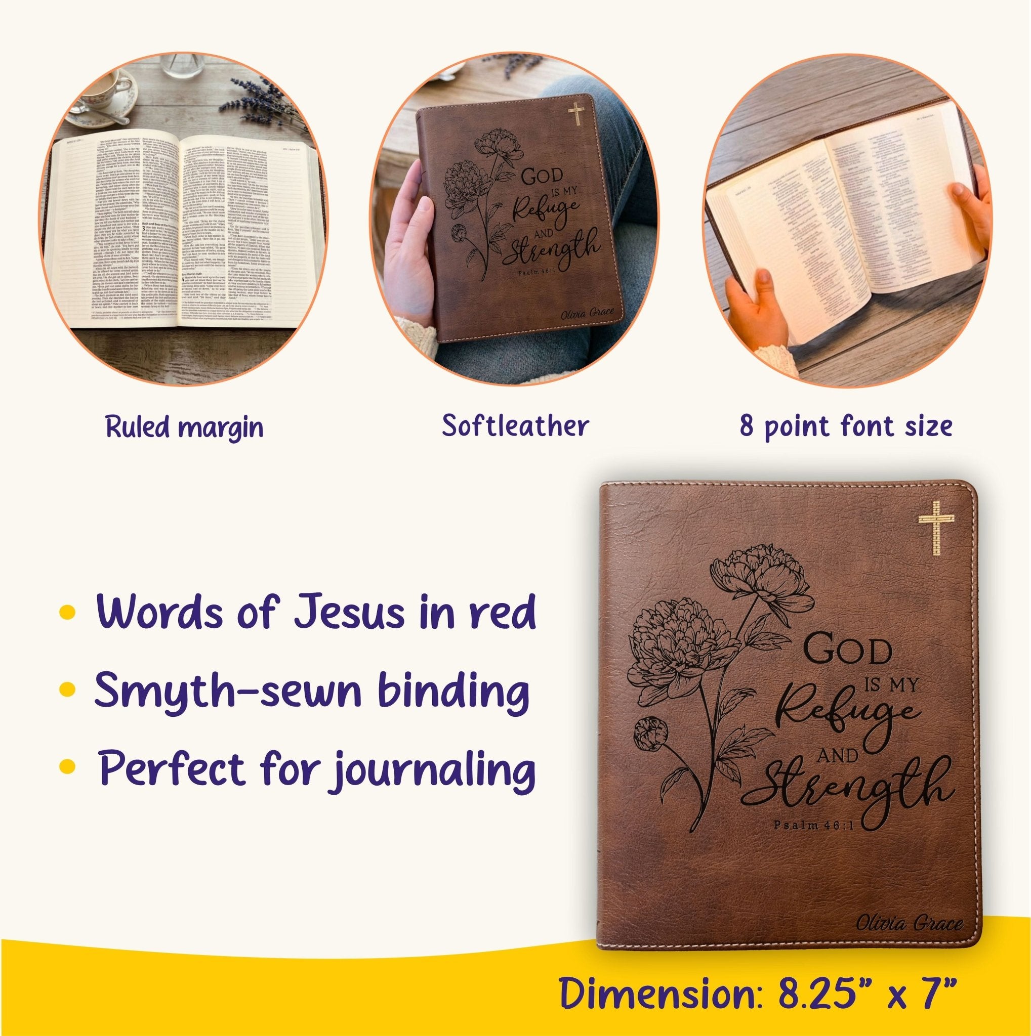 Personalized NIV Journaling Bible, Wide - Margin Red Letter Edition, Floral Design, Custom Engraved Name, Christian & Baptism Gift for women - Religious Books - Aylev