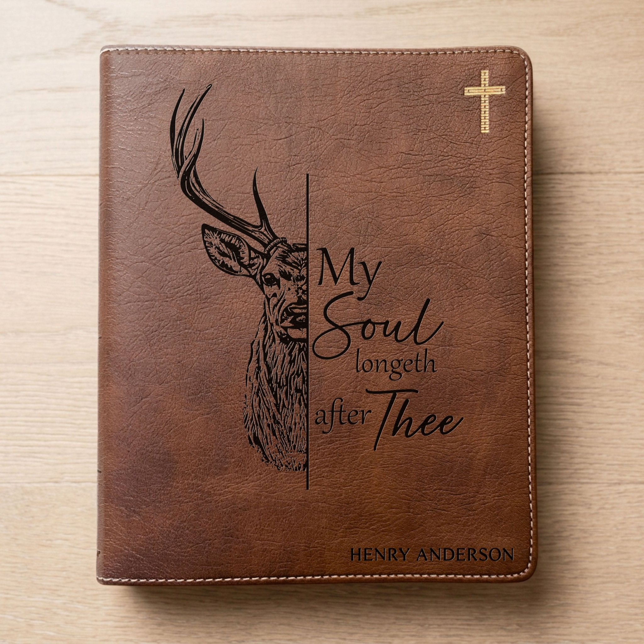 Personalized NIV Journaling Bible, Wide - Margin Red Letter Edition, Buck Design, Custom Engraved Name, Christian & Baptism Gift for men - Religious Books - Aylev