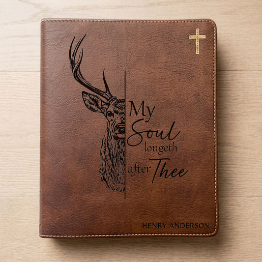 Personalized NIV Journaling Bible, Wide-Margin Red Letter Edition, Buck Design, Custom Engraved Name, Christian & Baptism Gift for men - Aylev