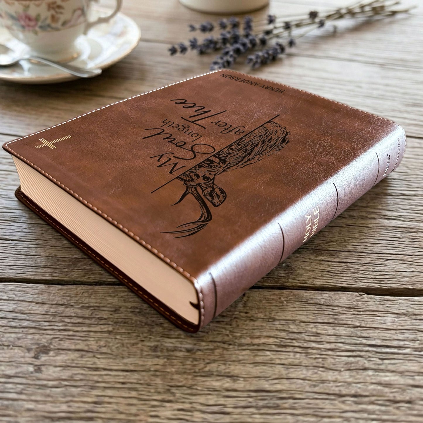 Personalized NIV Journaling Bible, Wide - Margin Red Letter Edition, Buck Design, Custom Engraved Name, Christian & Baptism Gift for men - Religious Books - Aylev