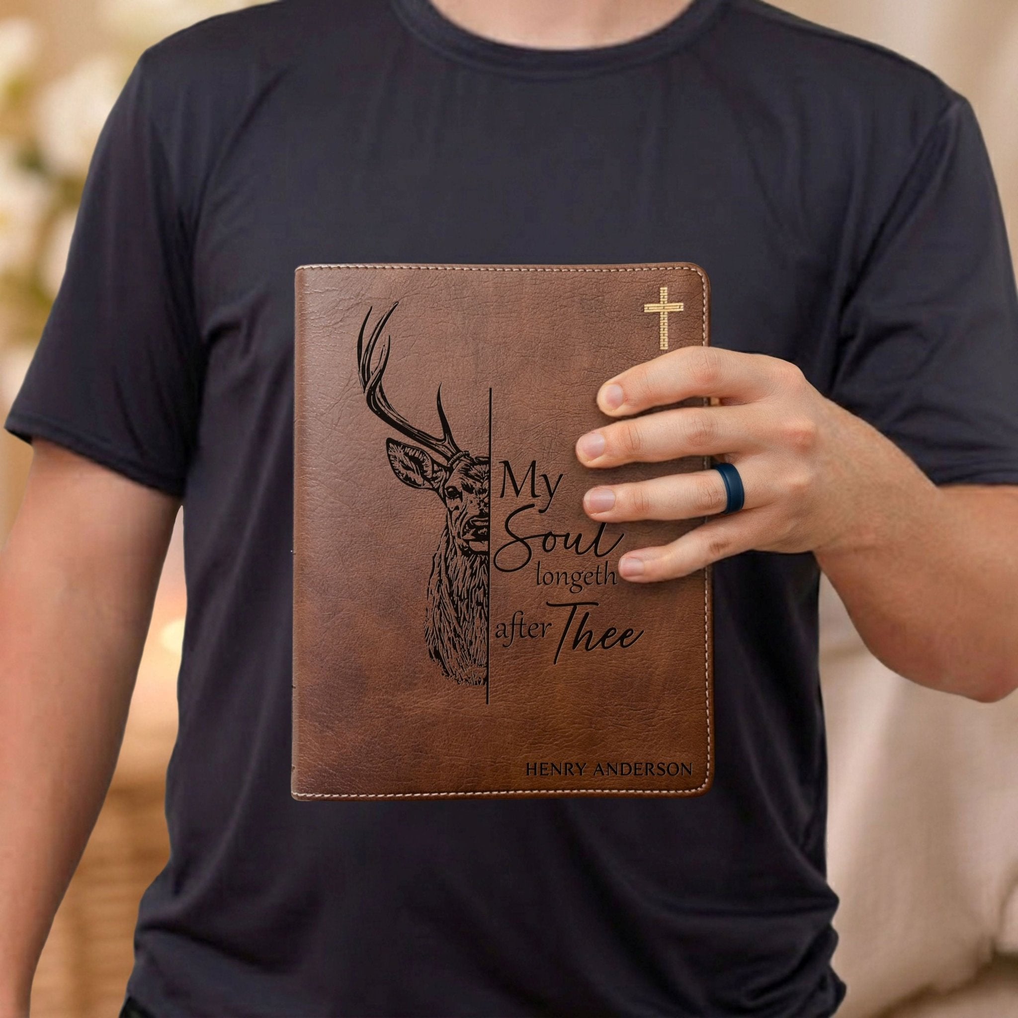 Personalized NIV Journaling Bible, Wide - Margin Red Letter Edition, Buck Design, Custom Engraved Name, Christian & Baptism Gift for men - Religious Books - Aylev