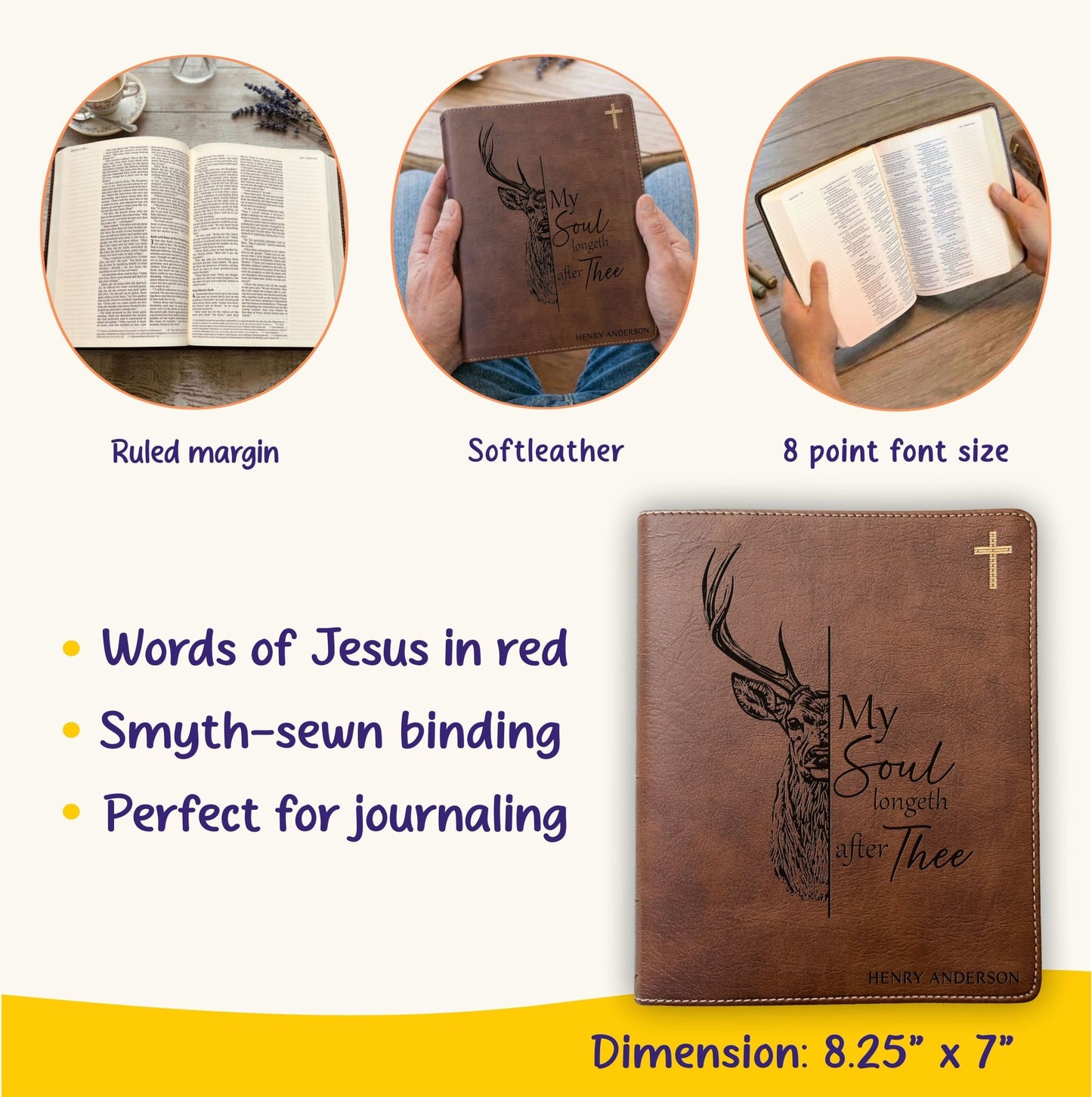 Personalized NIV Journaling Bible, Wide - Margin Red Letter Edition, Buck Design, Custom Engraved Name, Christian & Baptism Gift for men - Religious Books - Aylev