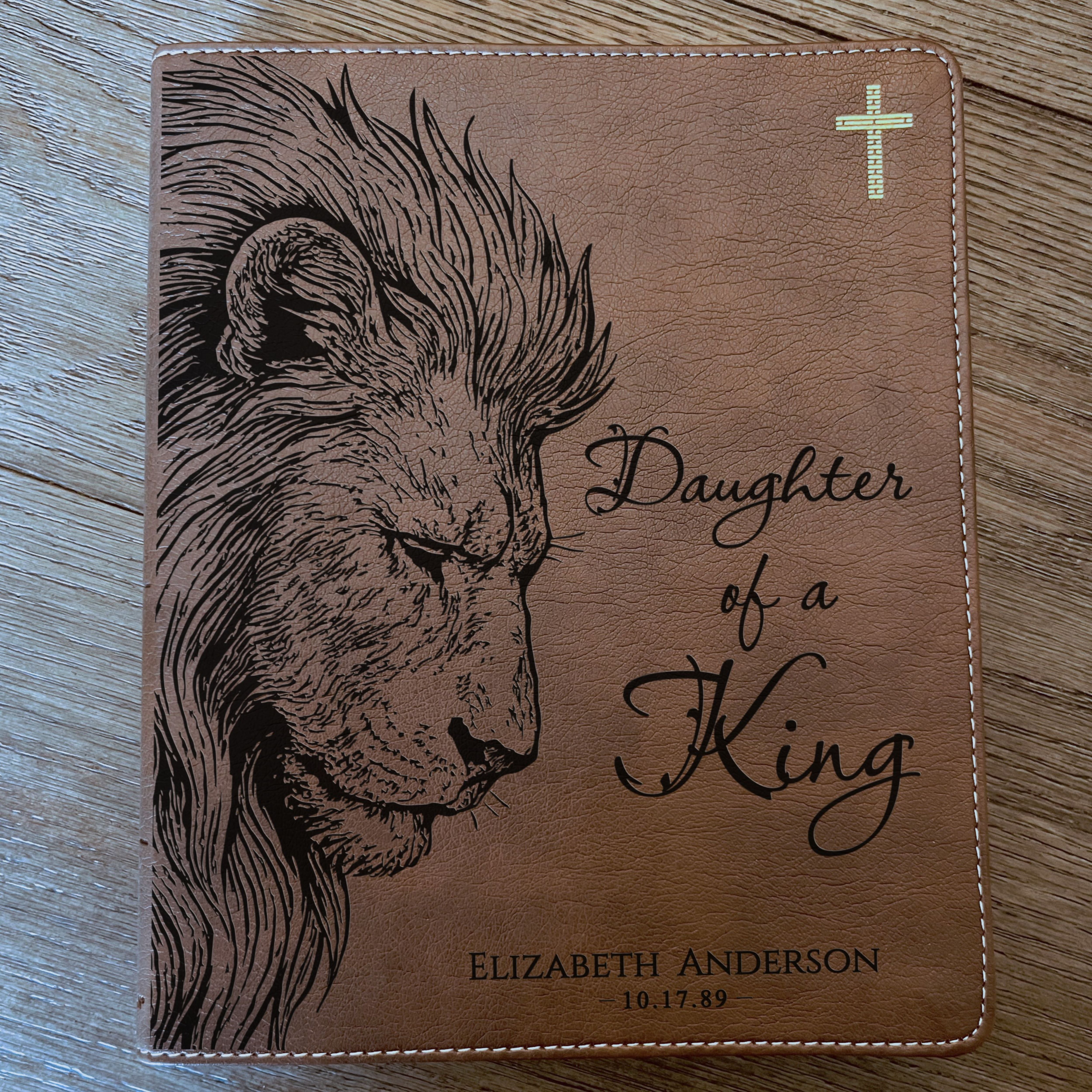Personalized NIV Journaling Bible, Daughter of a King Lion Design, Custom Engraved Name, Christian Gift, Baptism Gift, Bible Gift for Her