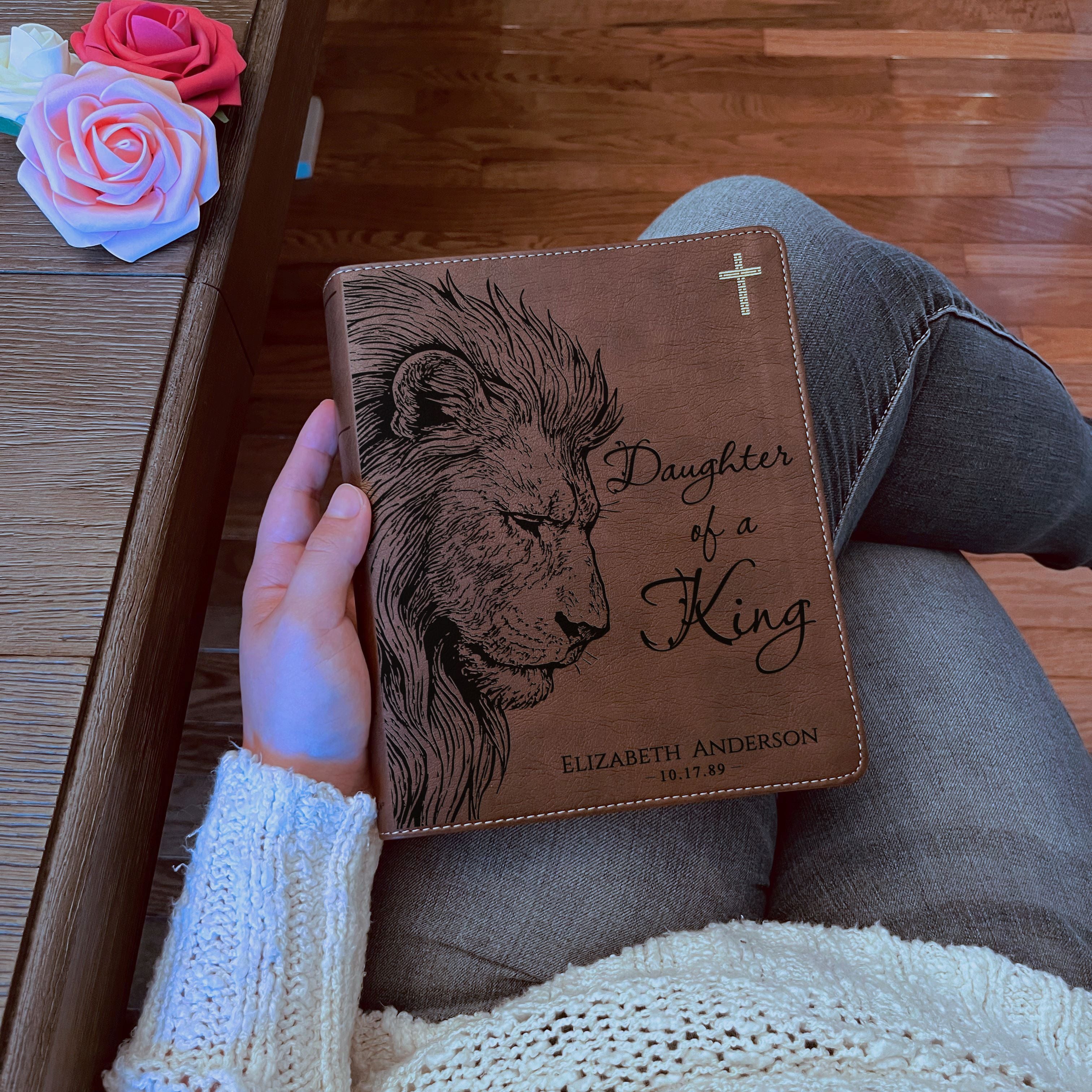 Personalized NIV Journaling Bible, Daughter of a King Lion Design, Custom Engraved Name, Christian Gift, Baptism Gift, Bible Gift for Her
