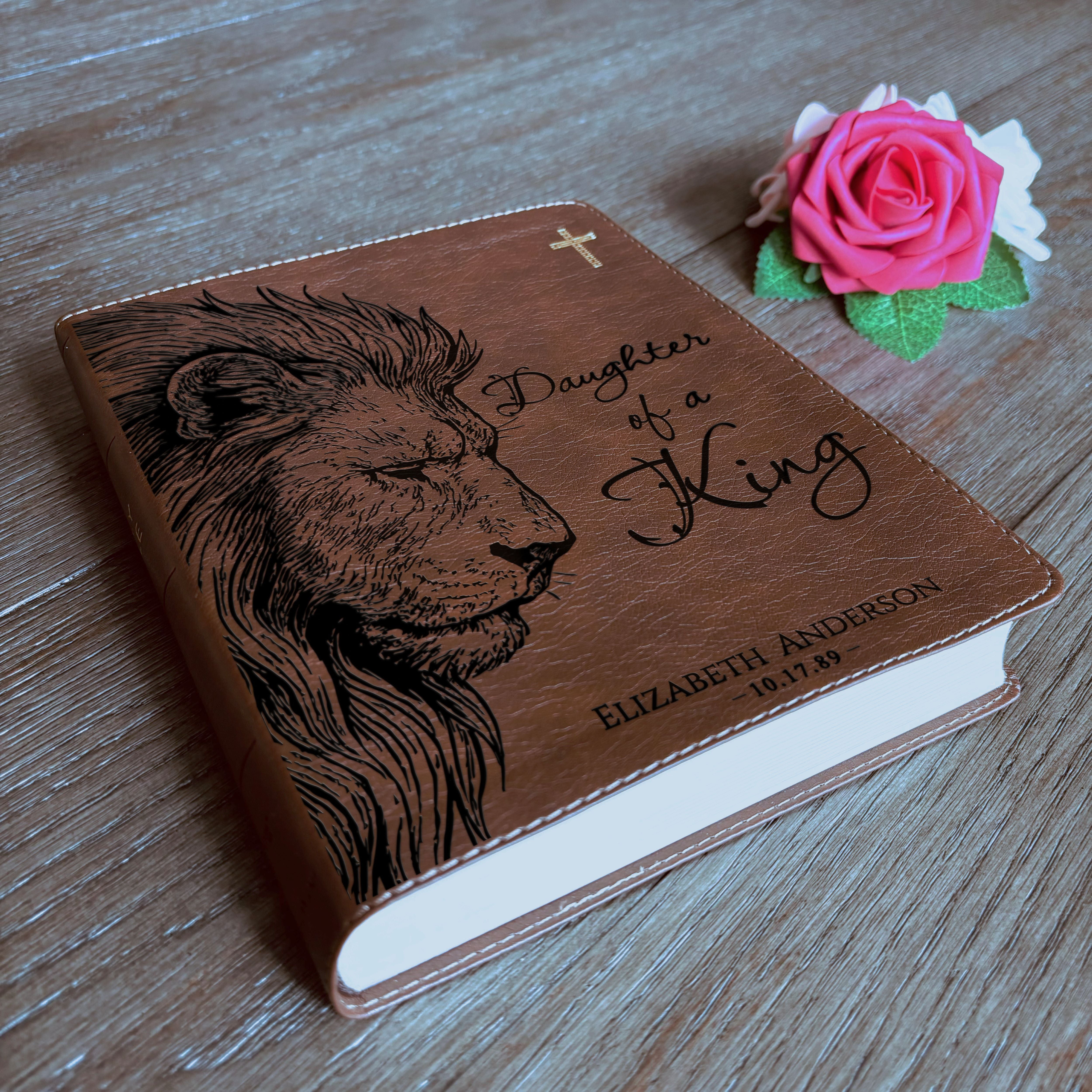 Personalized NIV Journaling Bible, Daughter of a King Lion Design, Custom Engraved Name, Christian Gift, Baptism Gift, Bible Gift for Her