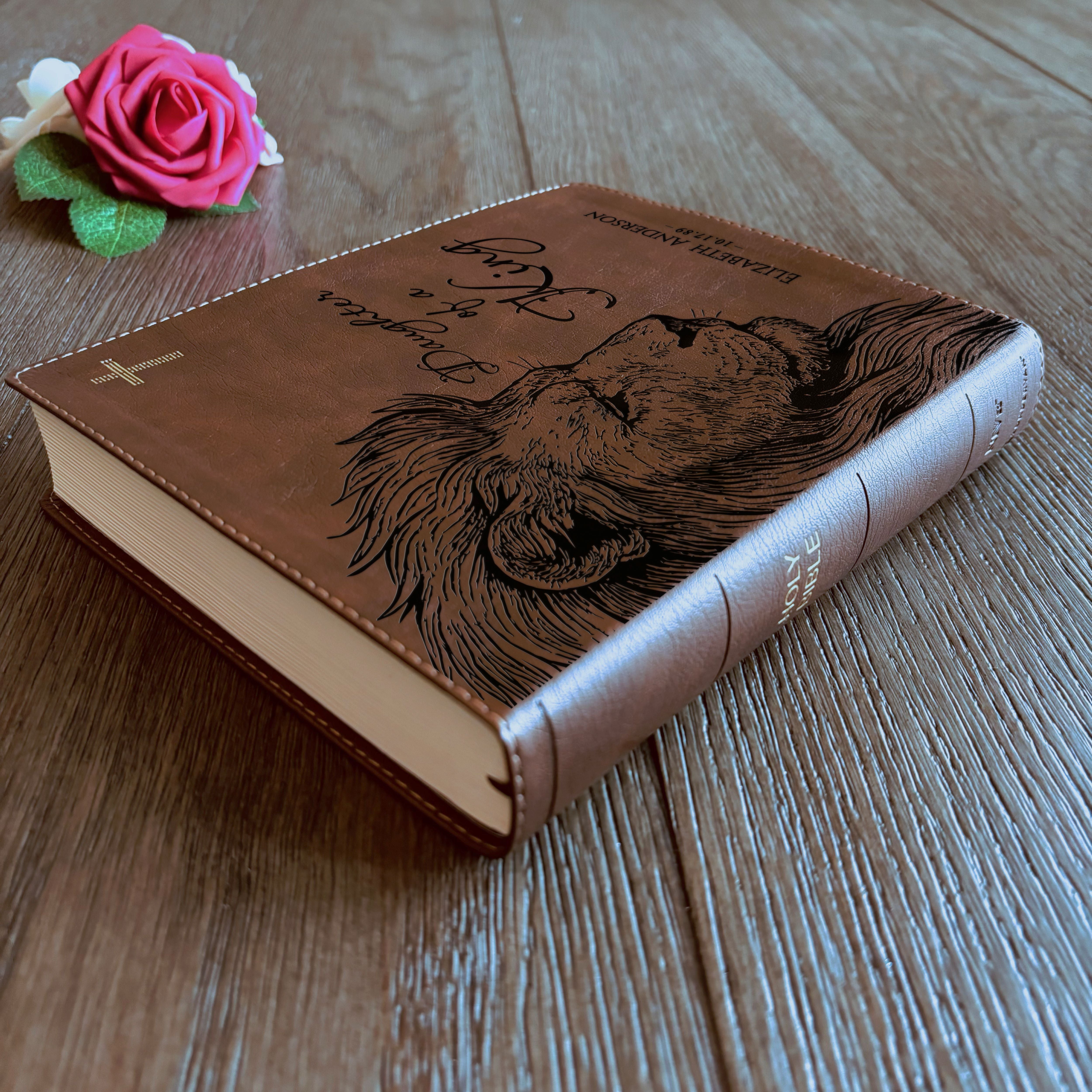 Personalized NIV Journaling Bible, Daughter of a King Lion Design, Custom Engraved Name, Christian Gift, Baptism Gift, Bible Gift for Her