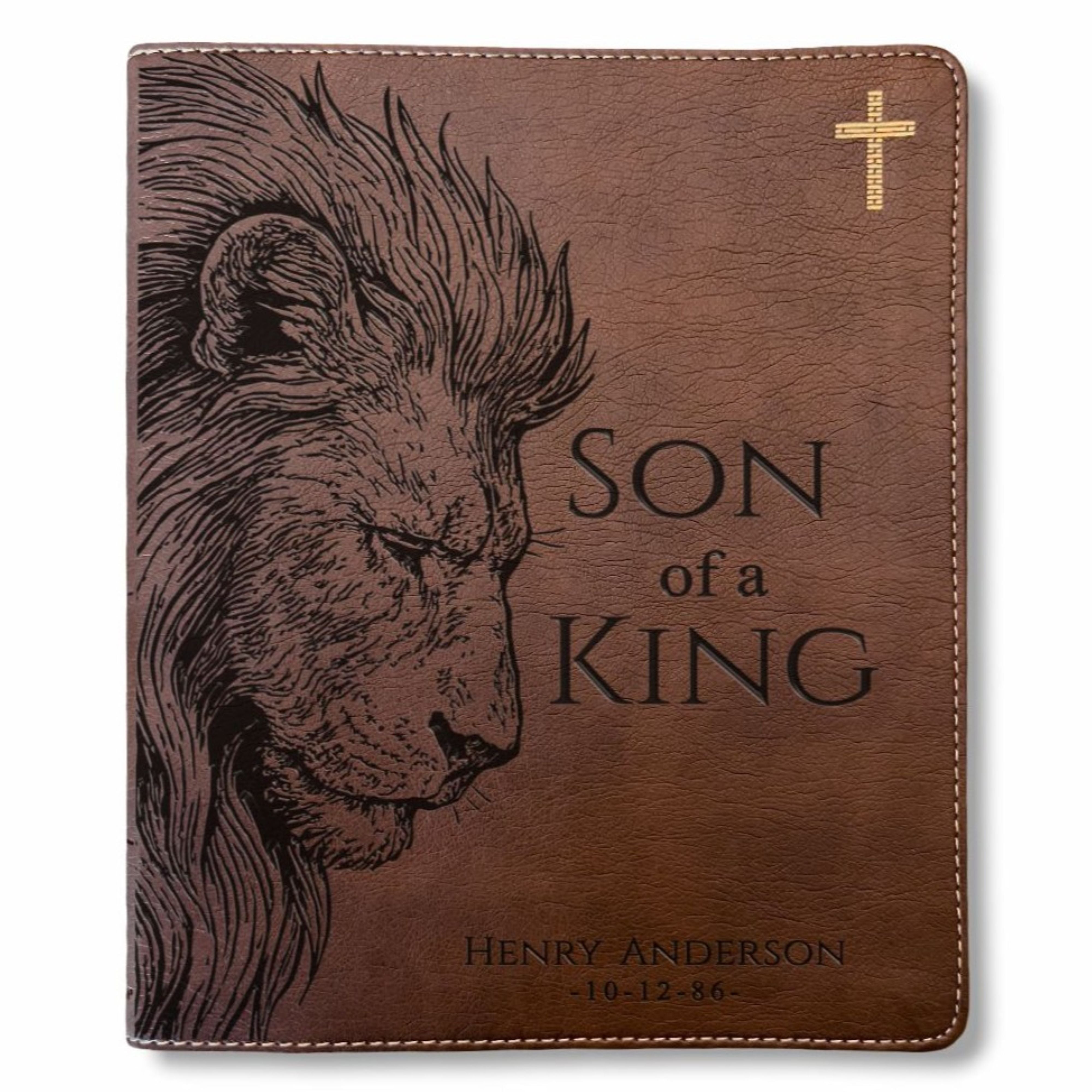 Personalized NIV Journaling Bible, Son of a King Lion Design, Custom Engraved Name, Christian Gift, Baptism Gift, Bible Gift for Him - Aylev