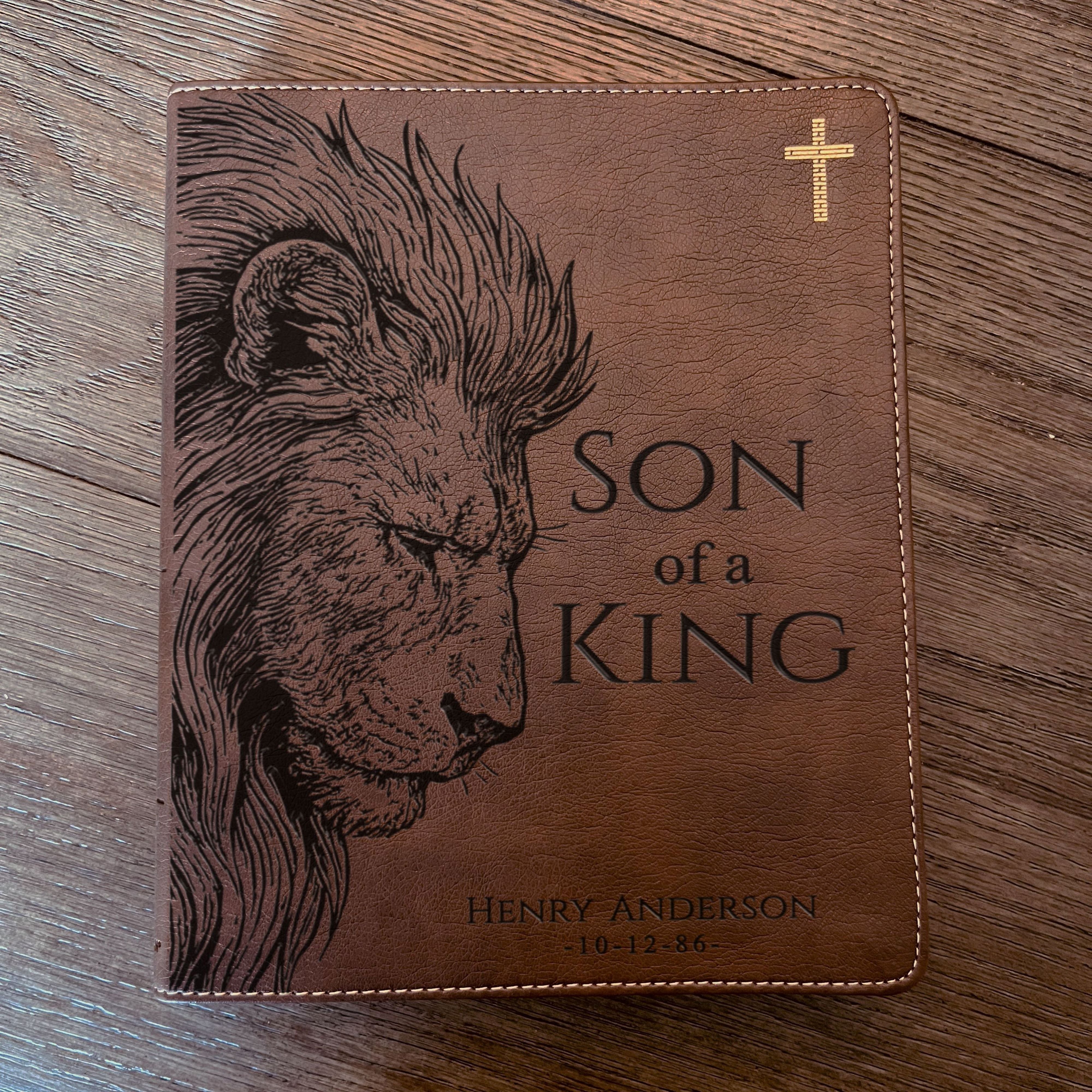Personalized NIV Journaling Bible, Son of a King Lion Design, Custom Engraved Name, Christian Gift, Baptism Gift, Bible Gift for Him - Aylev