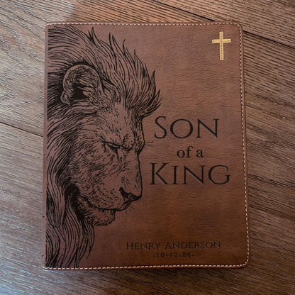 Personalized NIV Journaling Bible, Son of a King Lion Design, Custom Engraved Name, Christian Gift, Baptism Gift, Bible Gift for Him - Religious Books - Aylev