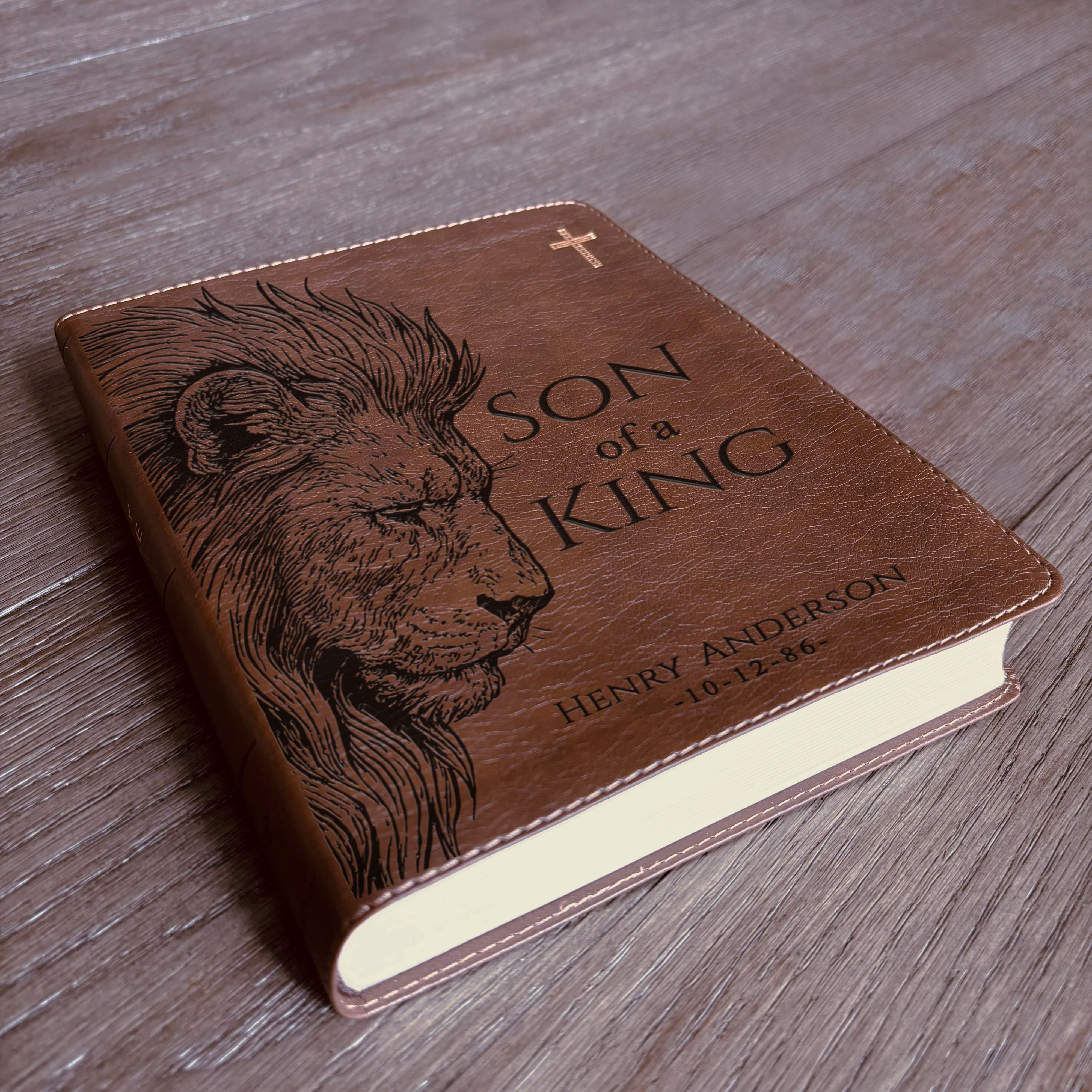 Personalized NIV Journaling Bible, Son of a King Lion Design, Custom Engraved Name, Christian Gift, Baptism Gift, Bible Gift for Him - Aylev