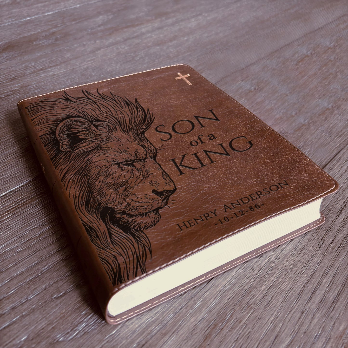 Personalized NIV Journaling Bible, Son of a King Lion Design, Custom Engraved Name, Christian Gift, Baptism Gift, Bible Gift for Him - Aylev