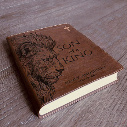 Personalized NIV Journaling Bible, Son of a King Lion Design, Custom Engraved Name, Christian Gift, Baptism Gift, Bible Gift for Him - Religious Books - Aylev