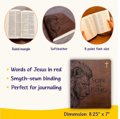 Personalized NIV Journaling Bible, Son of a King Lion Design, Custom Engraved Name, Christian Gift, Baptism Gift, Bible Gift for Him - Religious Books - Aylev