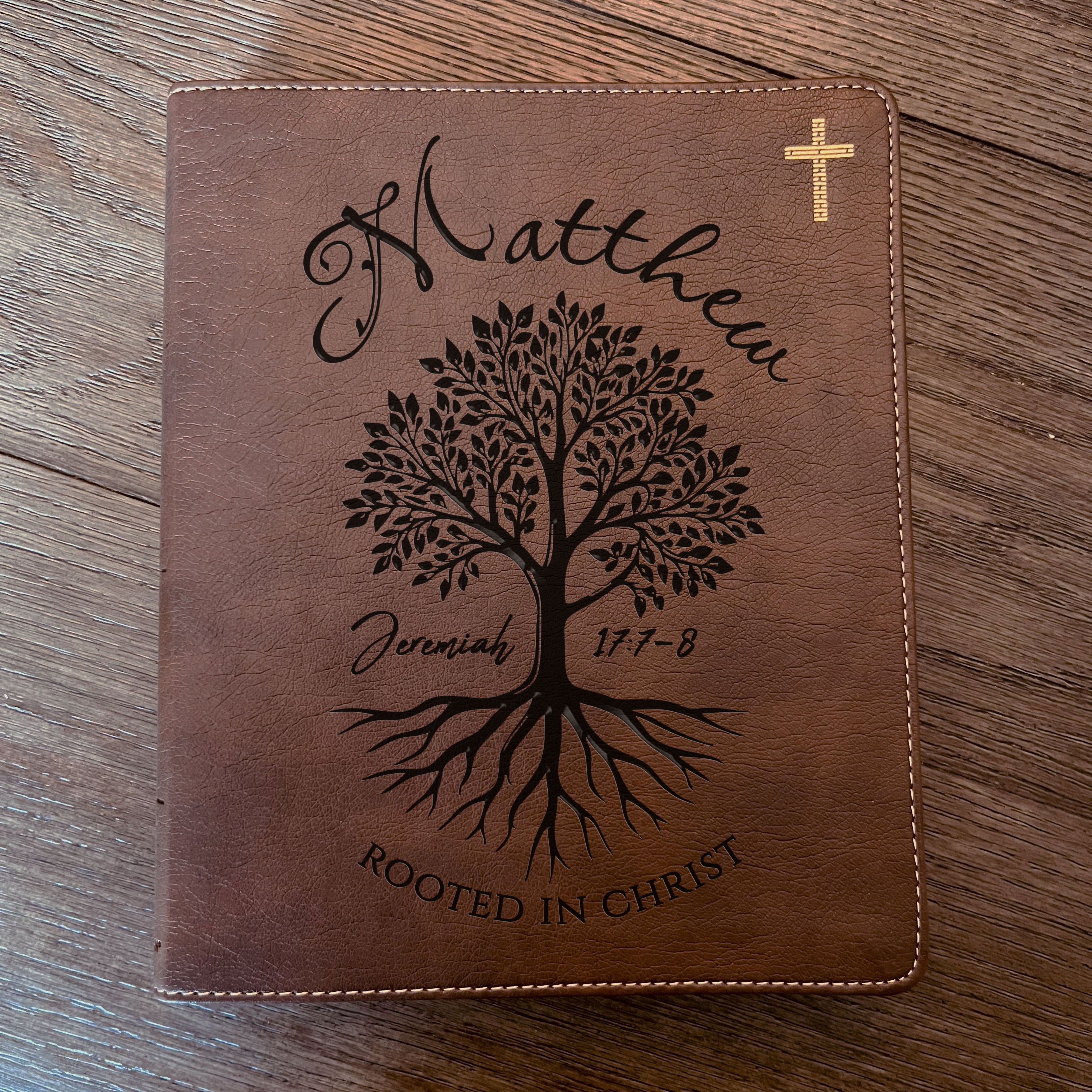 Personalized NIV Journaling Bible, Custom Engraved Name, Rooted in Christ Tree Design, Christian Gift, Bible Gifts for Her, Gifts for Him