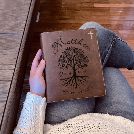 Personalized NIV Journaling Bible, Custom Engraved Name, Rooted in Christ Tree Design, Christian Gift, Bible Gifts for Her, Gifts for Him