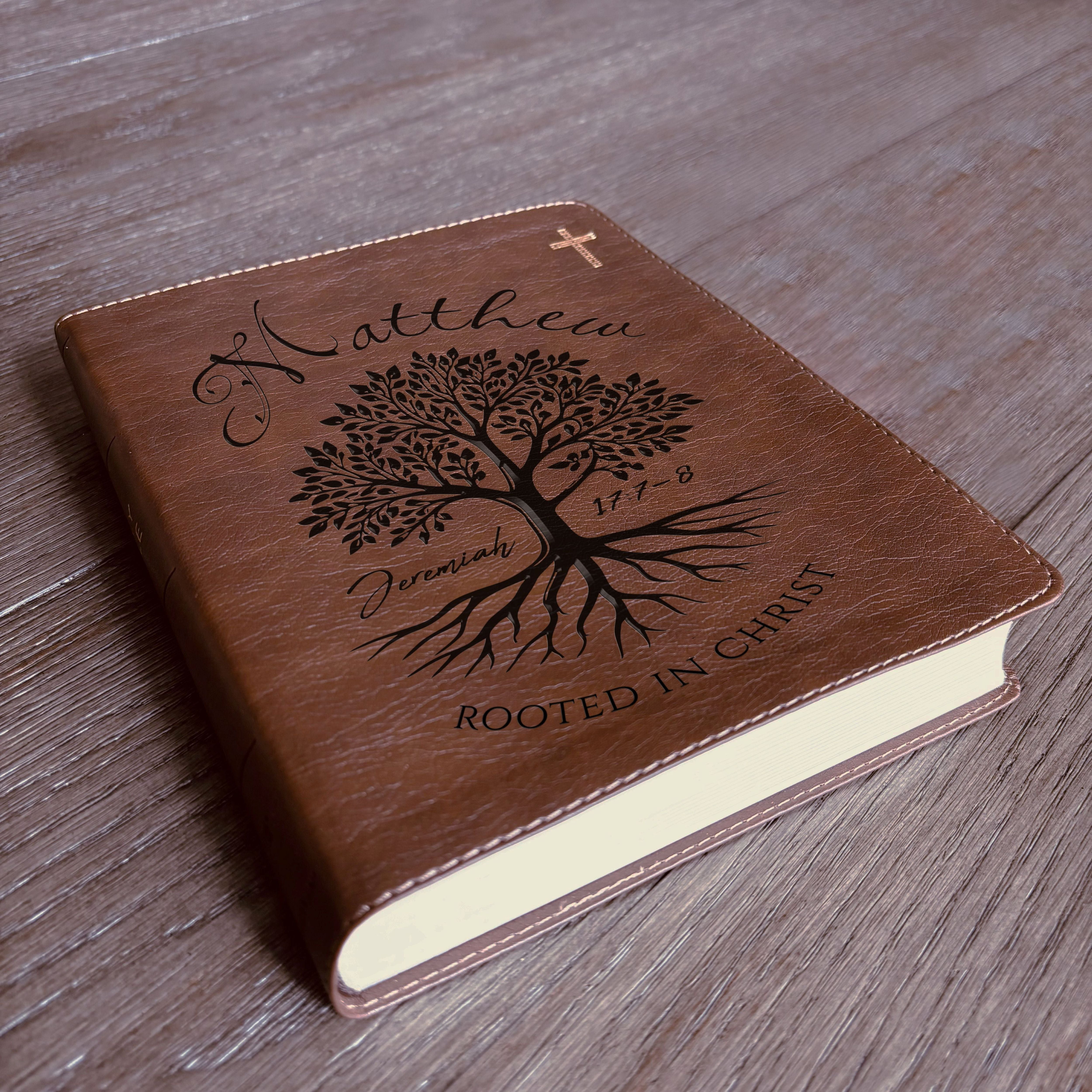 Personalized NIV Journaling Bible, Custom Engraved Name, Rooted in Christ Tree Design, Christian Gift, Bible Gifts for Her, Gifts for Him