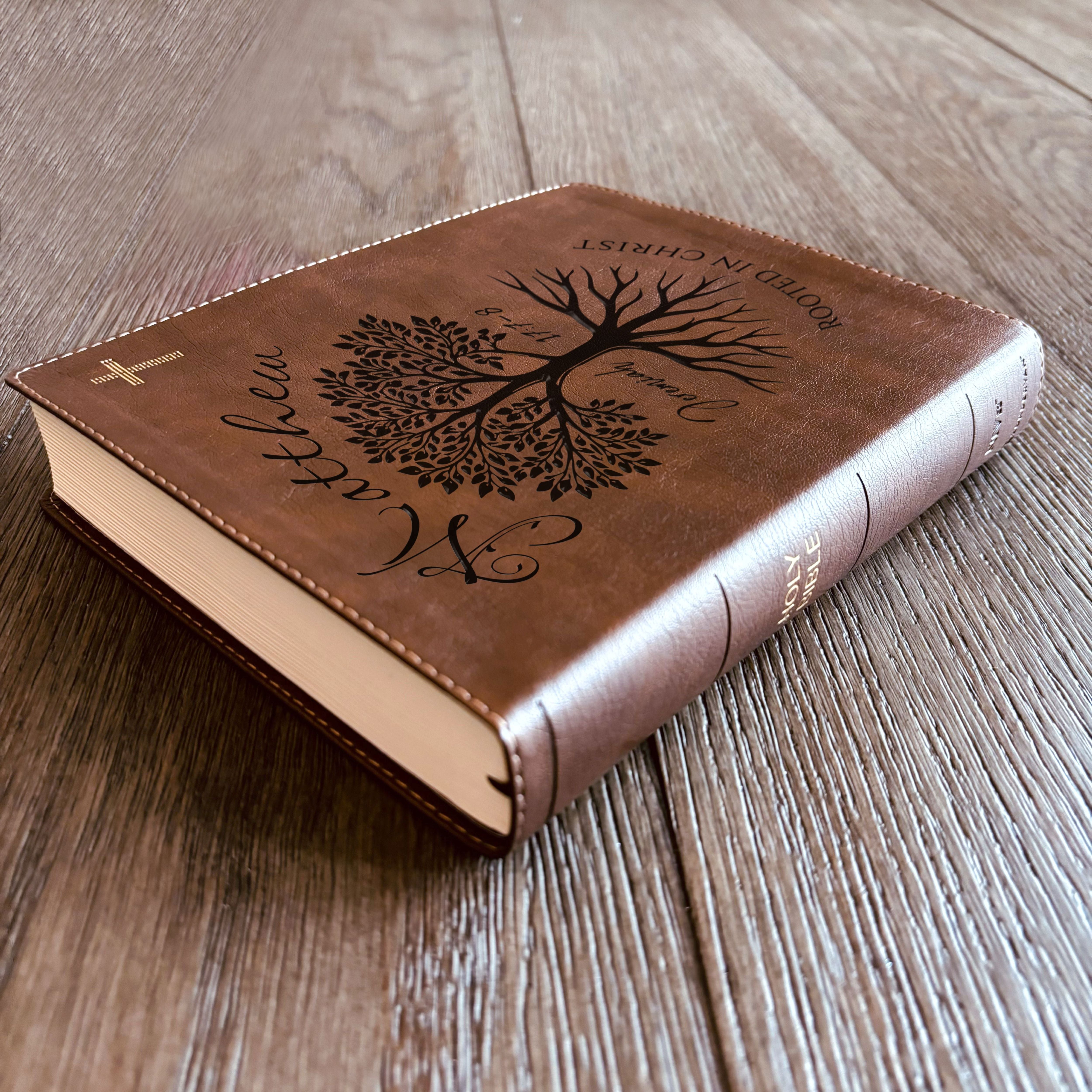 Personalized NIV Journaling Bible, Custom Engraved Name, Rooted in Christ Tree Design, Christian Gift, Bible Gifts for Her, Gifts for Him