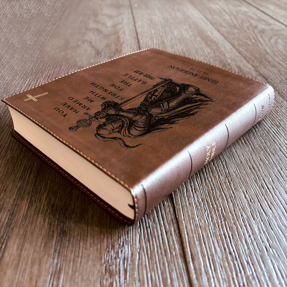 Personalized Bible for Men, NIV Journaling Bible, Custom Bible Engraved Name, Knight Warrior Design, Christian Gift, Bible Gifts for Him