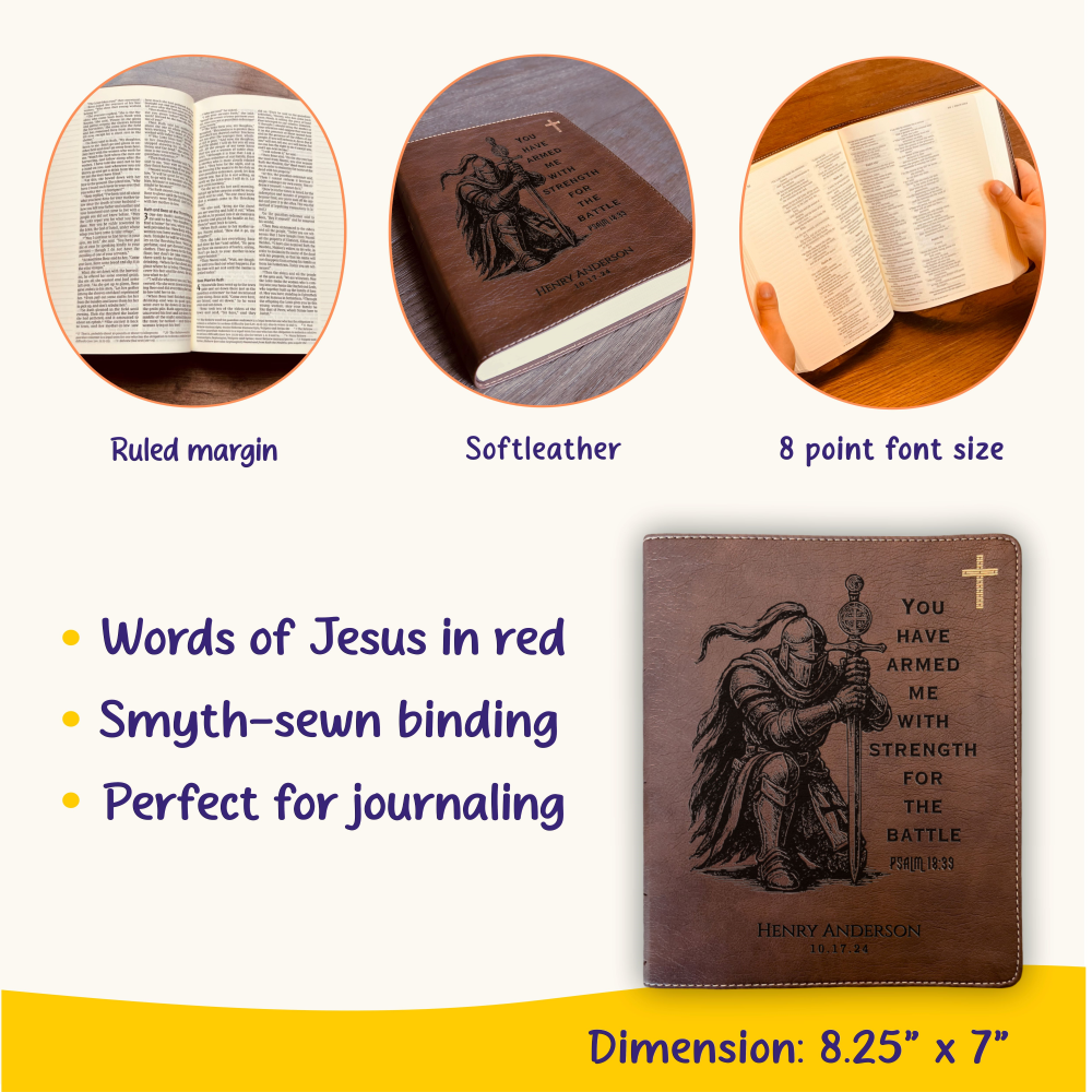 Personalized Bible for Men, NIV Journaling Bible, Custom Bible Engraved Name, Knight Warrior Design, Christian Gift, Bible Gifts for Him