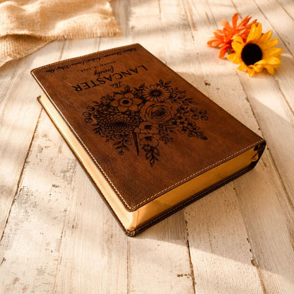 Personalized NKJV Family Bible, Custom Engraved Name, Birth Month Flower Bouquet, NKJV Wide-Margin Red Letter Bible, Wedding Christian Gift - Religious Books - Aylev