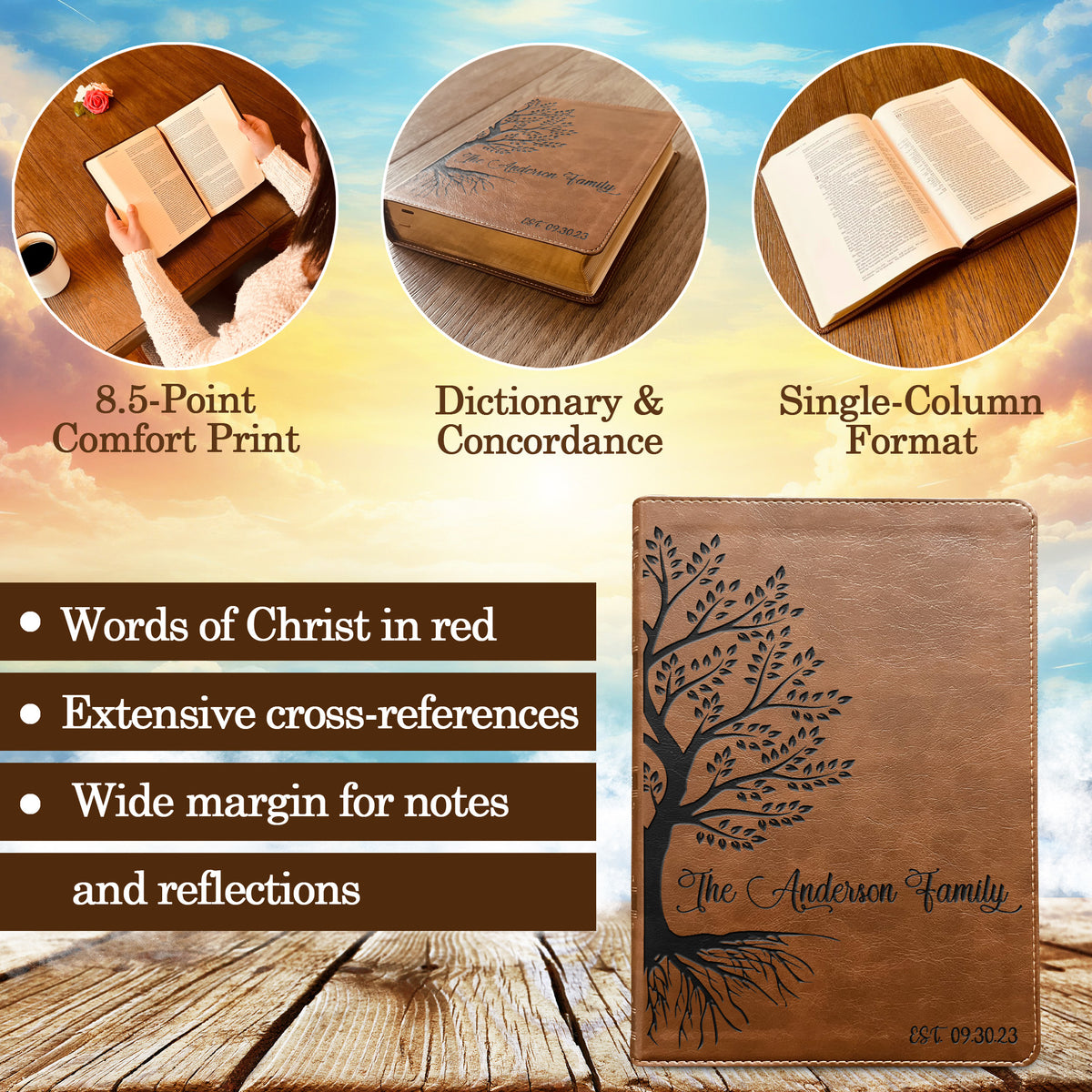 Personalized Family Bible, Custom Engraved NKJV Wide - Margin Family Tree Bible, Wedding Gifts, Anniversary Gifts, Family Bible for Weddings - Religious Books - Aylev