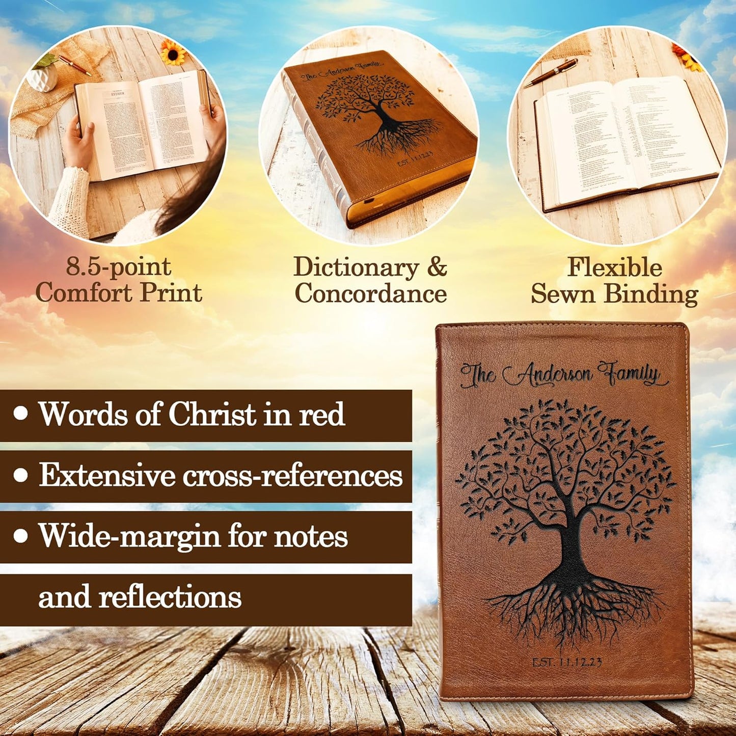Personalized Family Bible, Custom Engraved NKJV Wide-Margin Family Tree Bible, Wedding Gifts, Anniversary Gifts, Family Bible for Weddings