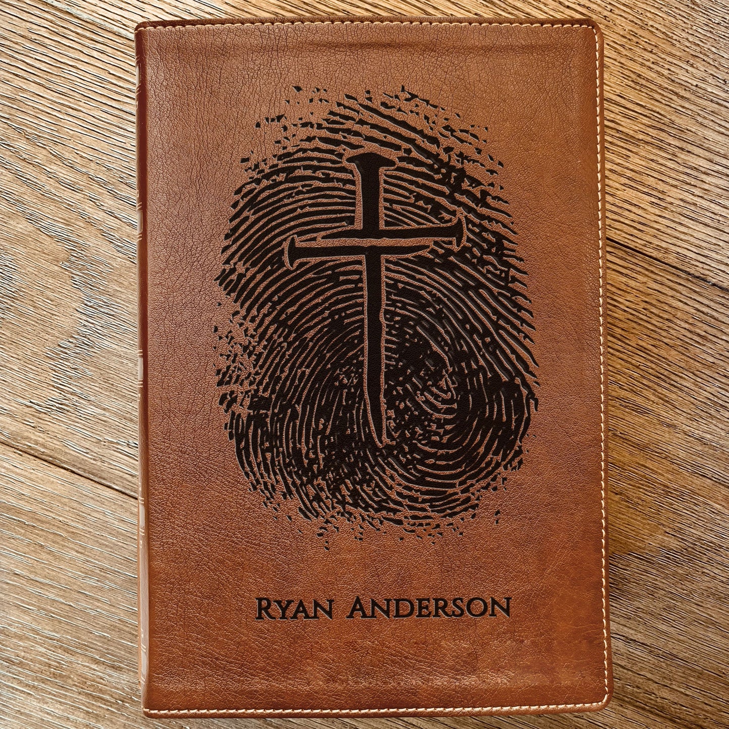 Personalized NKJV Bible, Custom Fingerprint & Cross Design with Name Engraved, Wide-Margin Bible, Gifts for Baptism, Wedding, Confirmation - Aylev