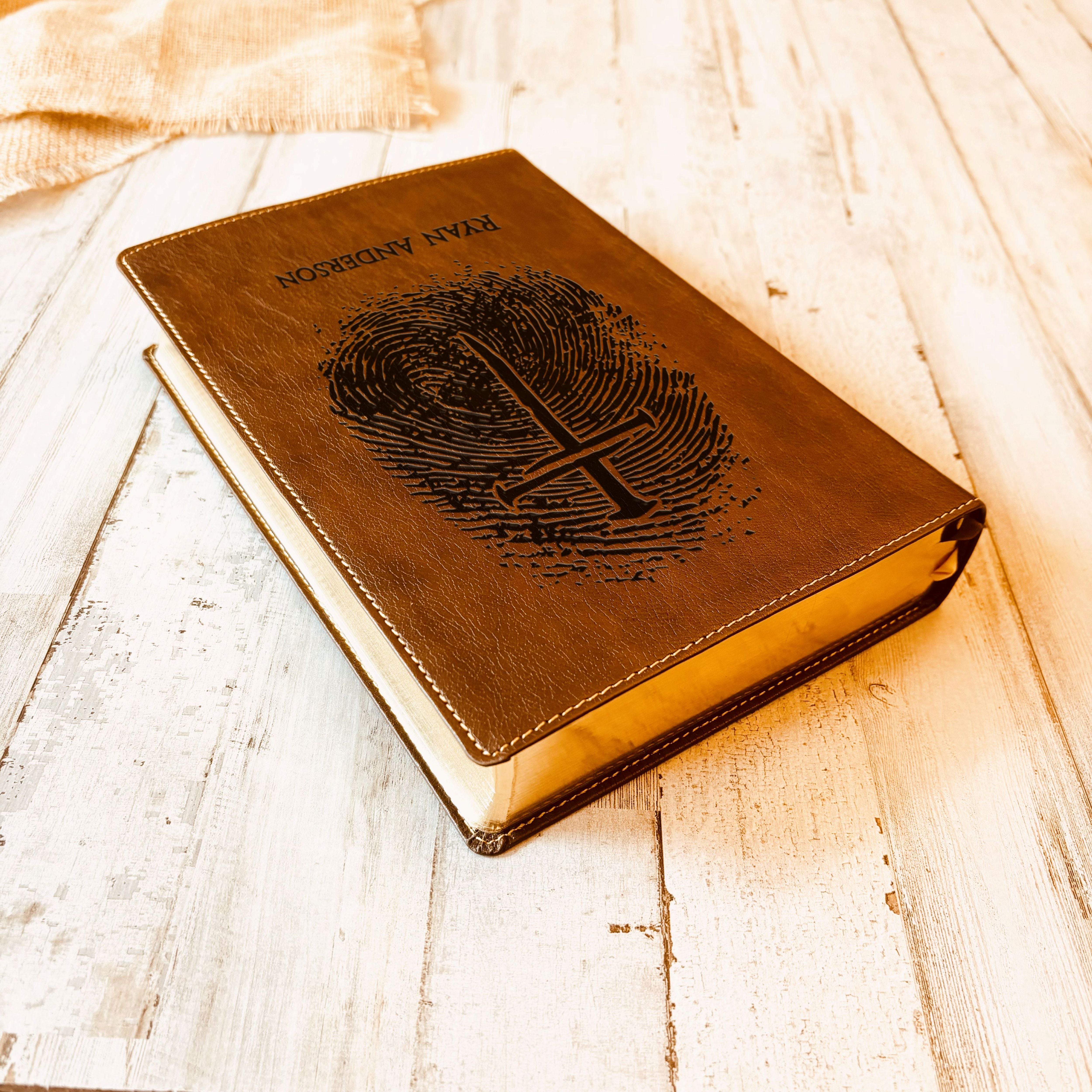 Personalized NKJV Bible, Custom Fingerprint & Cross Design with Name Engraved, Wide-Margin Bible, Gifts for Baptism, Wedding, Confirmation - Aylev