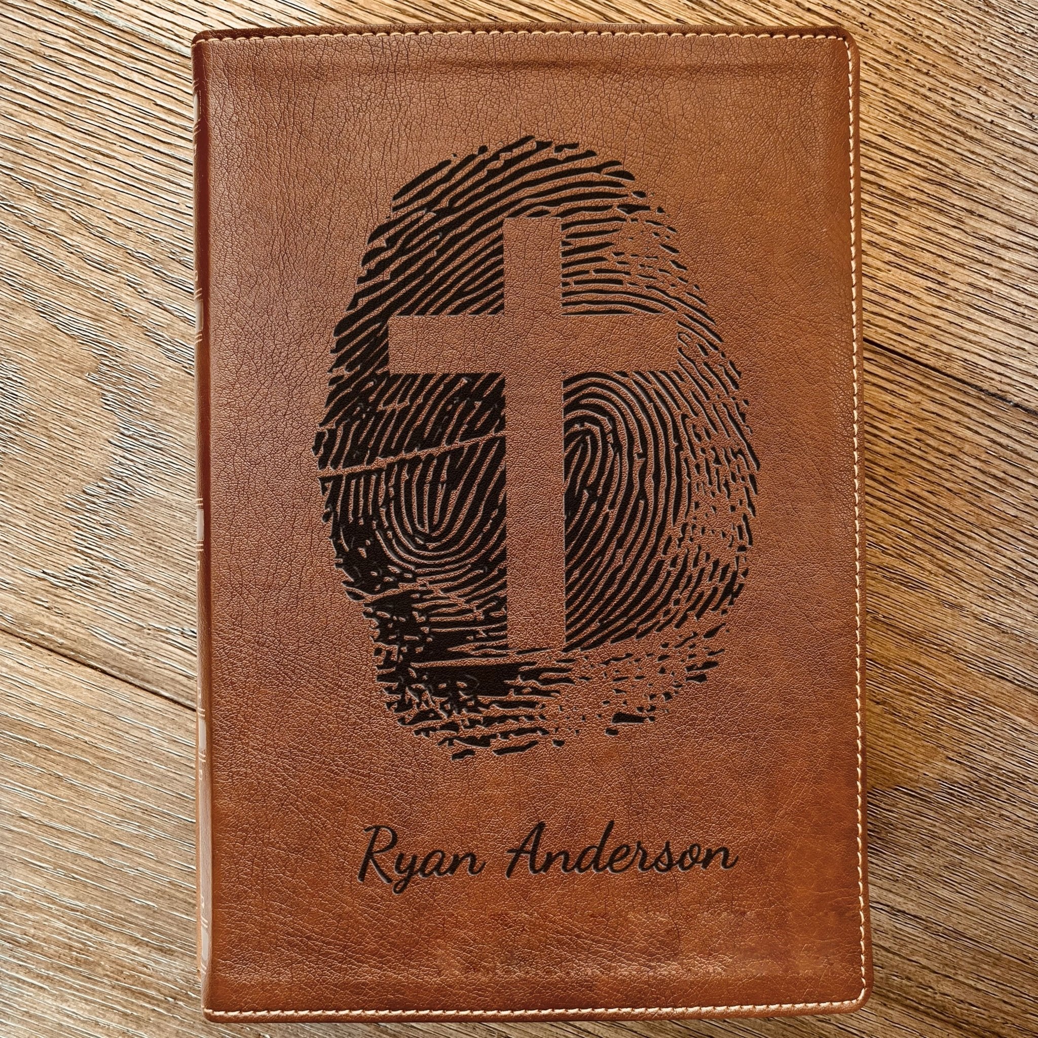 Personalized NKJV Bible, Custom Fingerprint & Cross Design with Name Engraved, Wide - Margin Bible, Gifts for Baptism, Wedding, Confirmation - Religious Books - Aylev