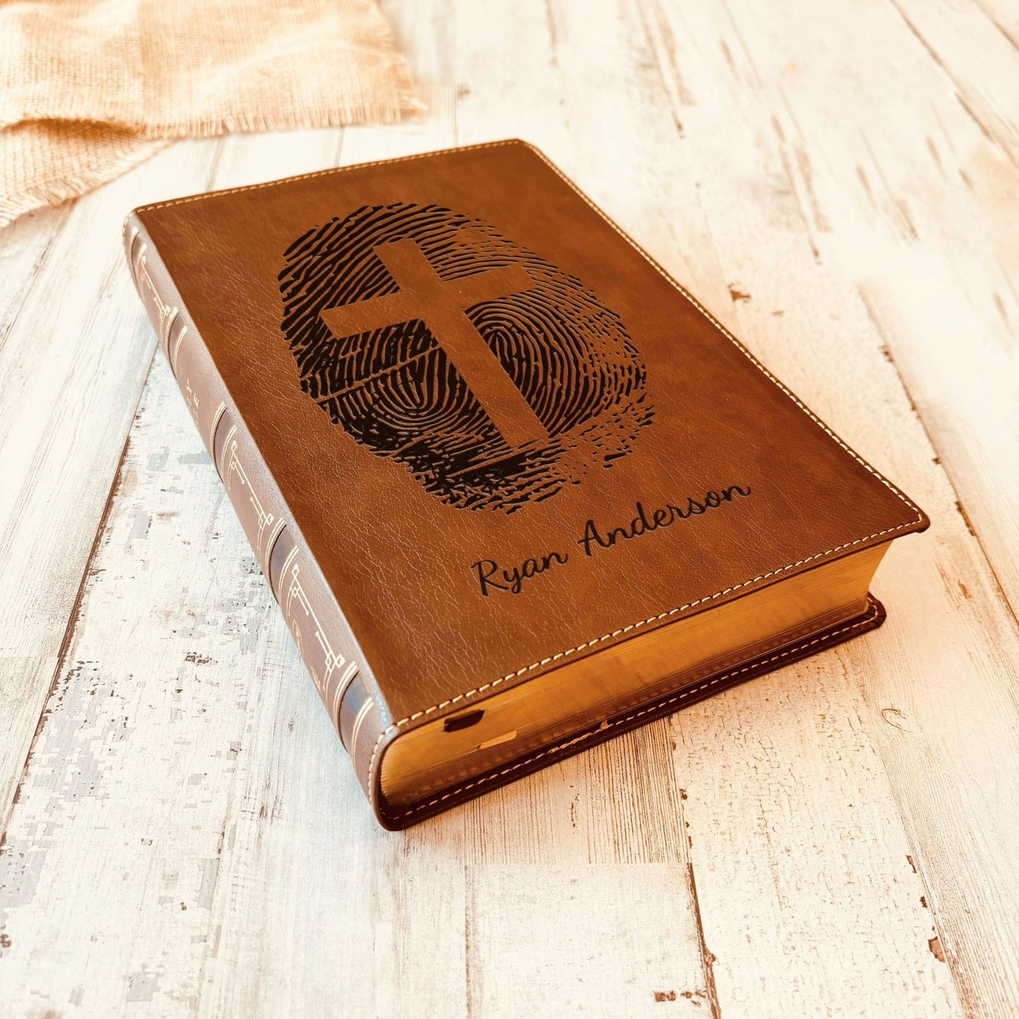Personalized NKJV Bible, Custom Fingerprint & Cross Design with Name Engraved, Wide - Margin Bible, Gifts for Baptism, Wedding, Confirmation - Religious Books - Aylev