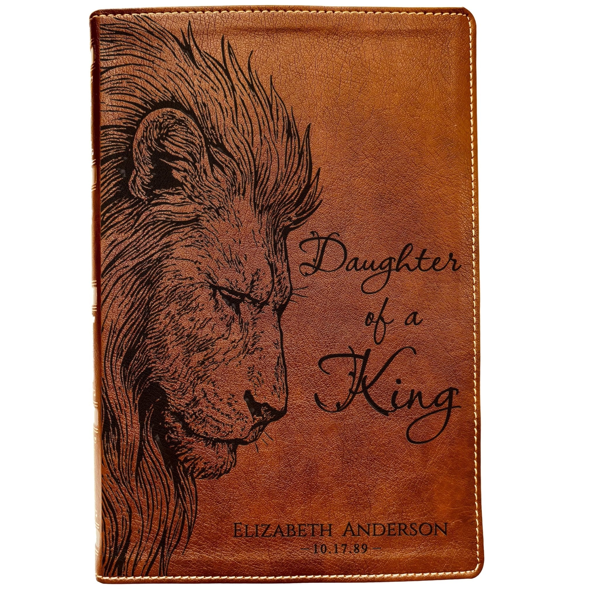 Personalized NKJV Wide - Margin Bible, Custom Engraved Name, Daughter of a King Lion Design, Christian Gift, Baptism Gift, Bible Gift for Her - Religious Books - Aylev
