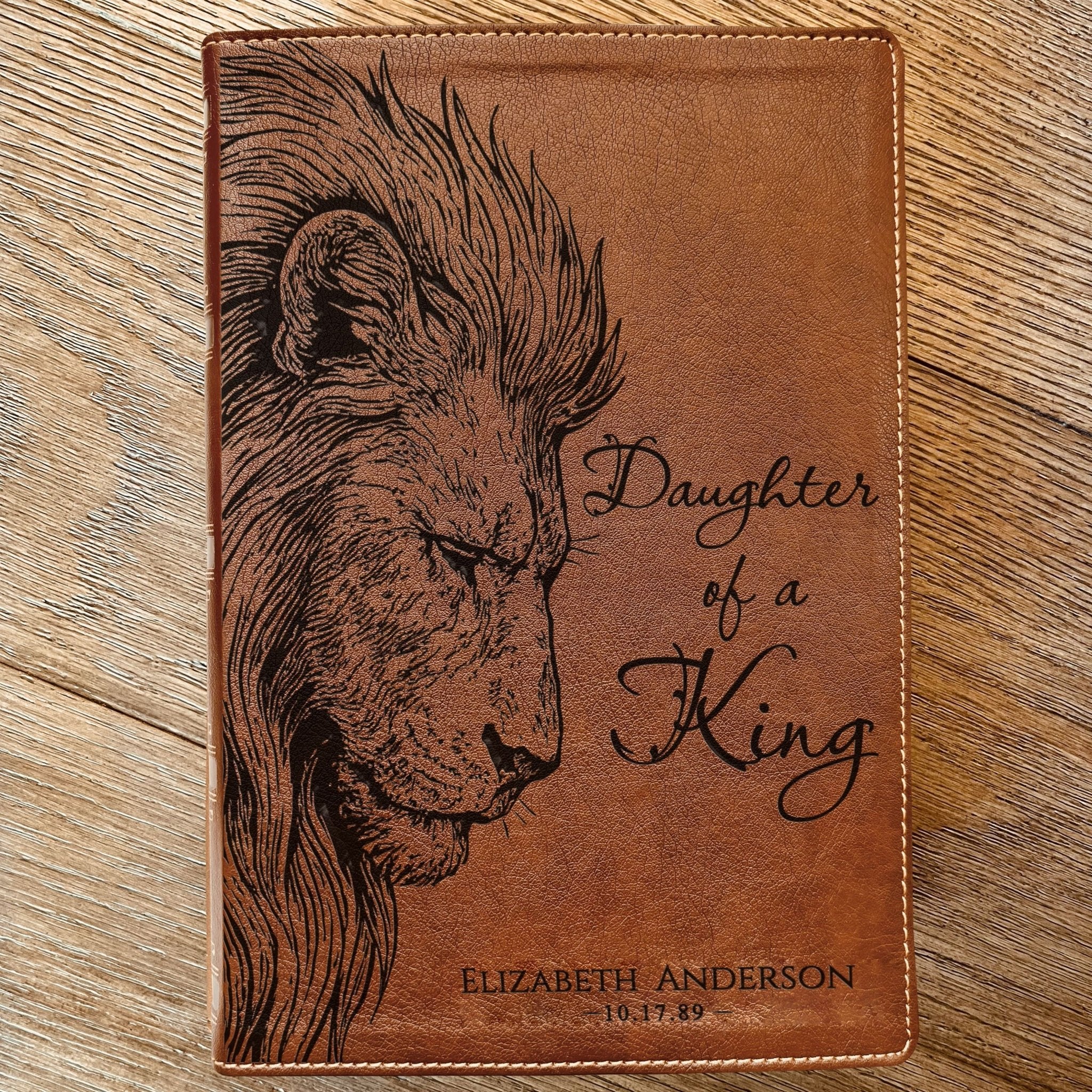 Personalized NKJV Wide - Margin Bible, Custom Engraved Name, Daughter of a King Lion Design, Christian Gift, Baptism Gift, Bible Gift for Her - Religious Books - Aylev