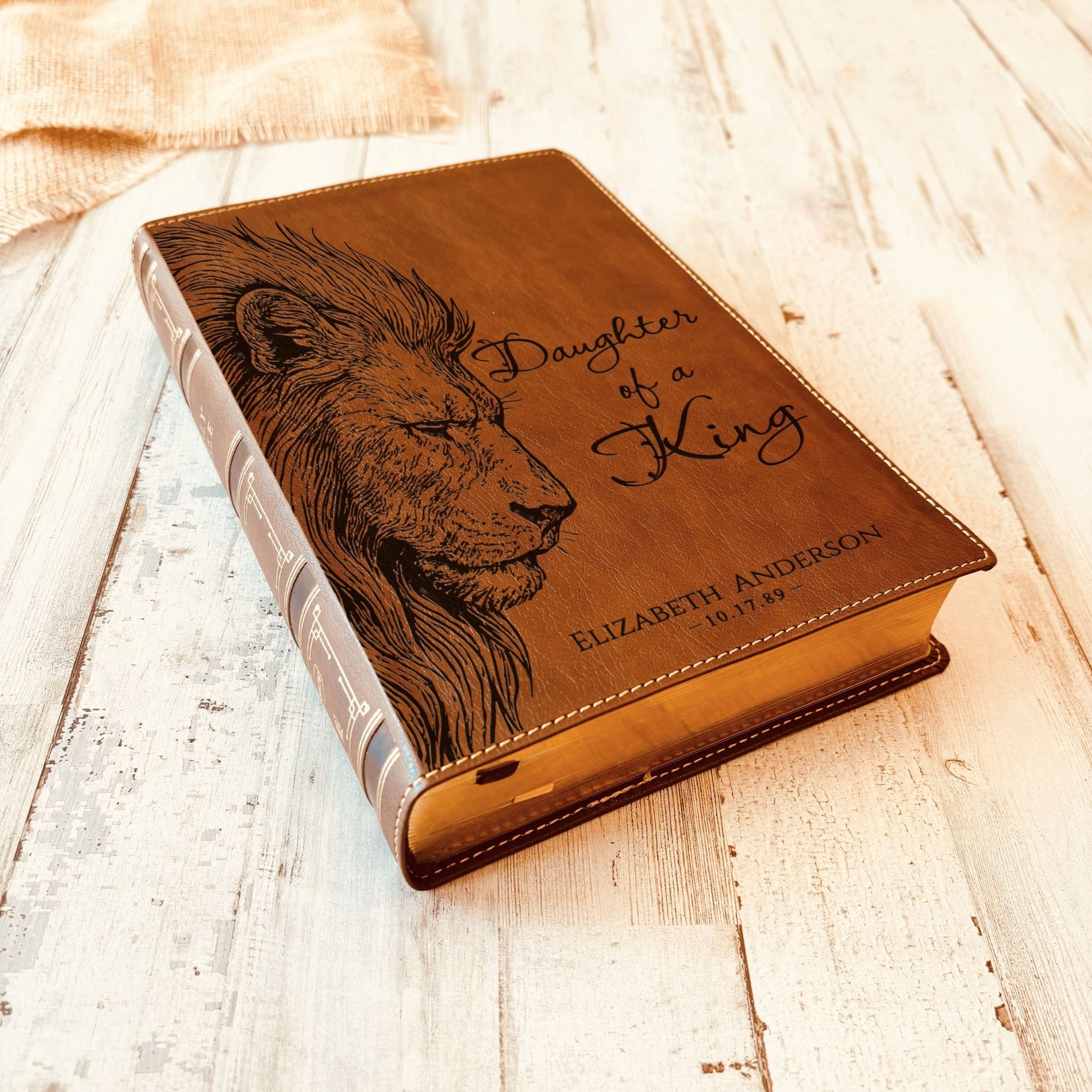 Personalized NKJV Wide - Margin Bible, Custom Engraved Name, Daughter of a King Lion Design, Christian Gift, Baptism Gift, Bible Gift for Her - Religious Books - Aylev