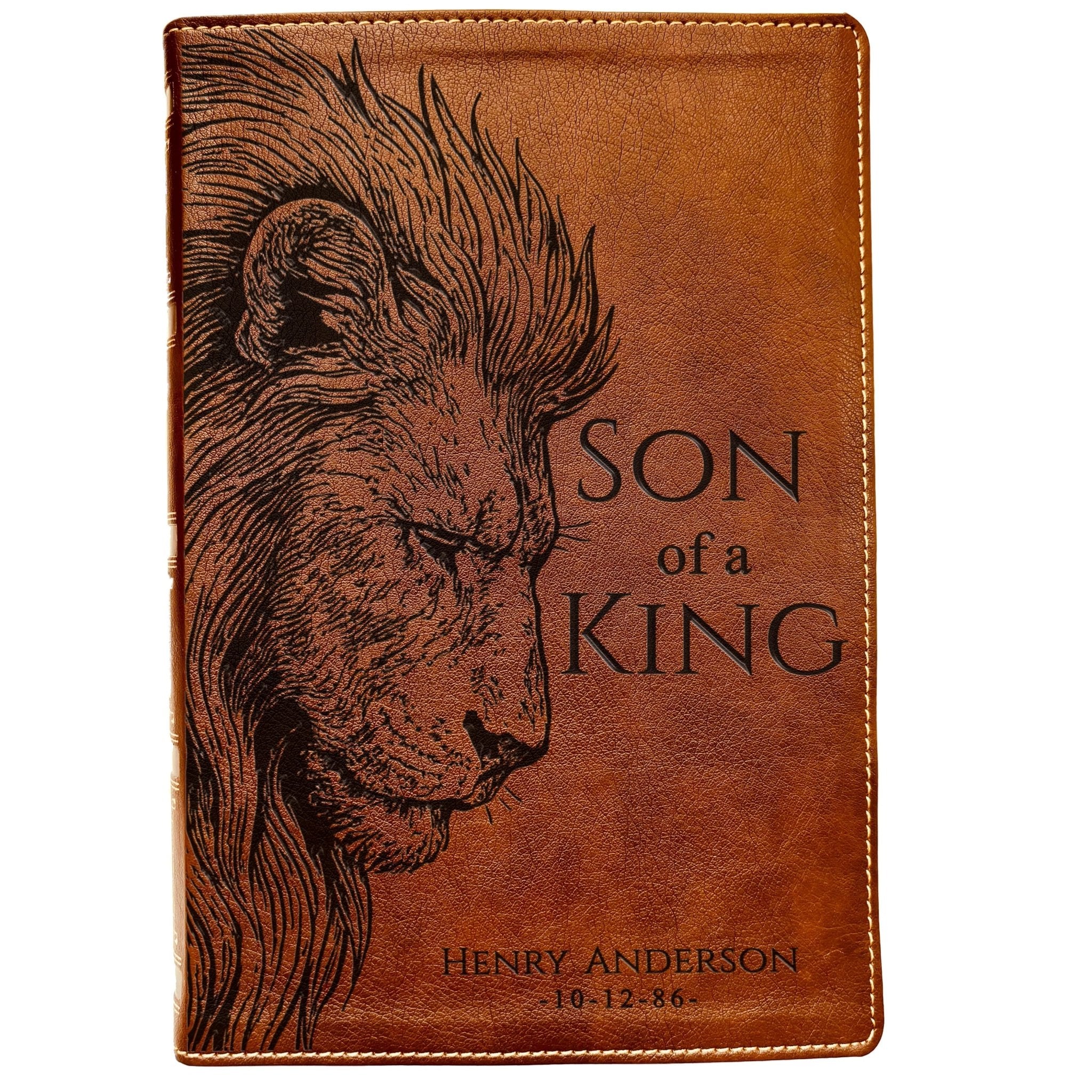 Personalized NKJV Wide - Margin Bible, Son of a King Lion Design, Custom Engraved Name, Christian Gift, Baptism Gift, Bible Gift for Him - Religious Books - Aylev