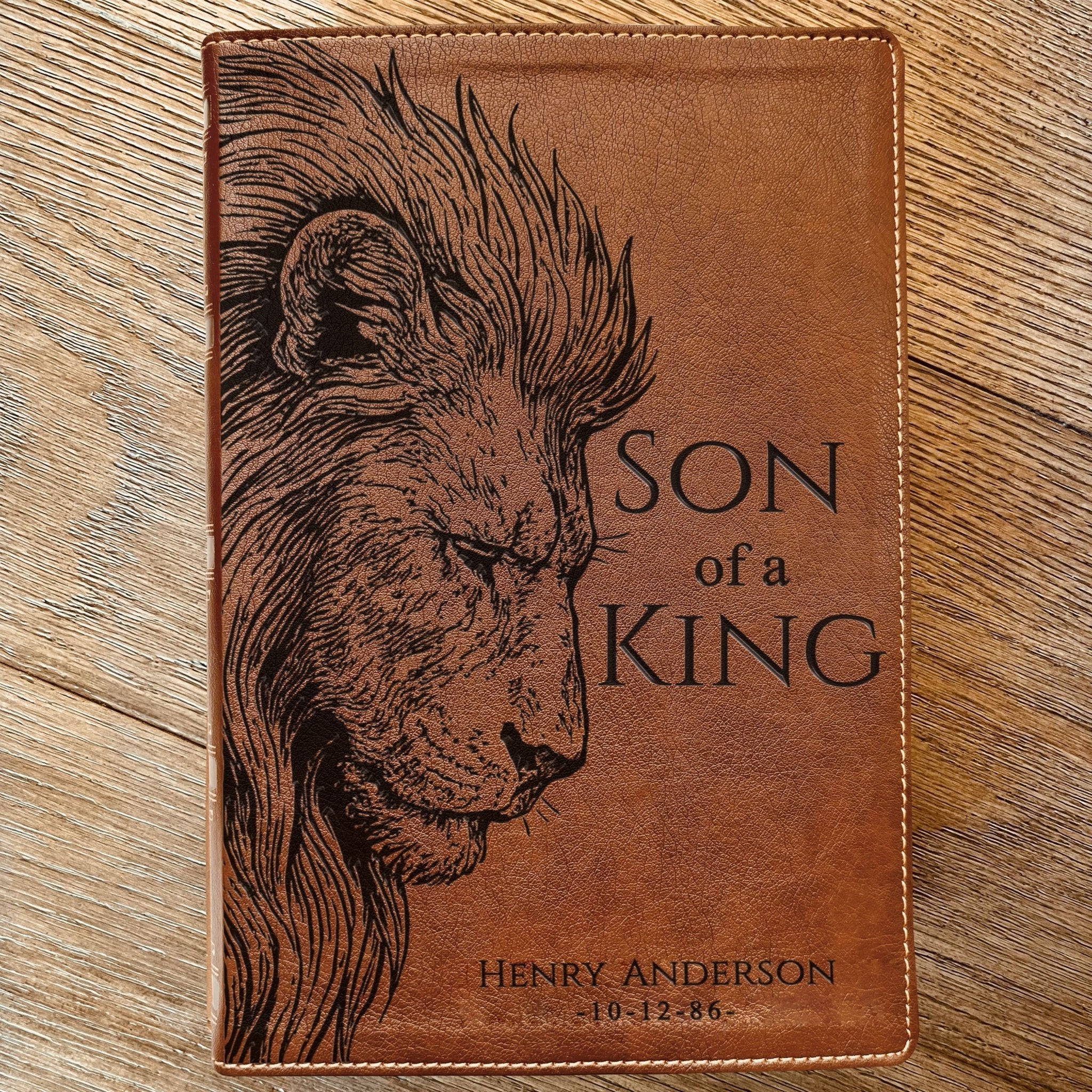 Personalized NKJV Wide - Margin Bible, Son of a King Lion Design, Custom Engraved Name, Christian Gift, Baptism Gift, Bible Gift for Him - Religious Books - Aylev