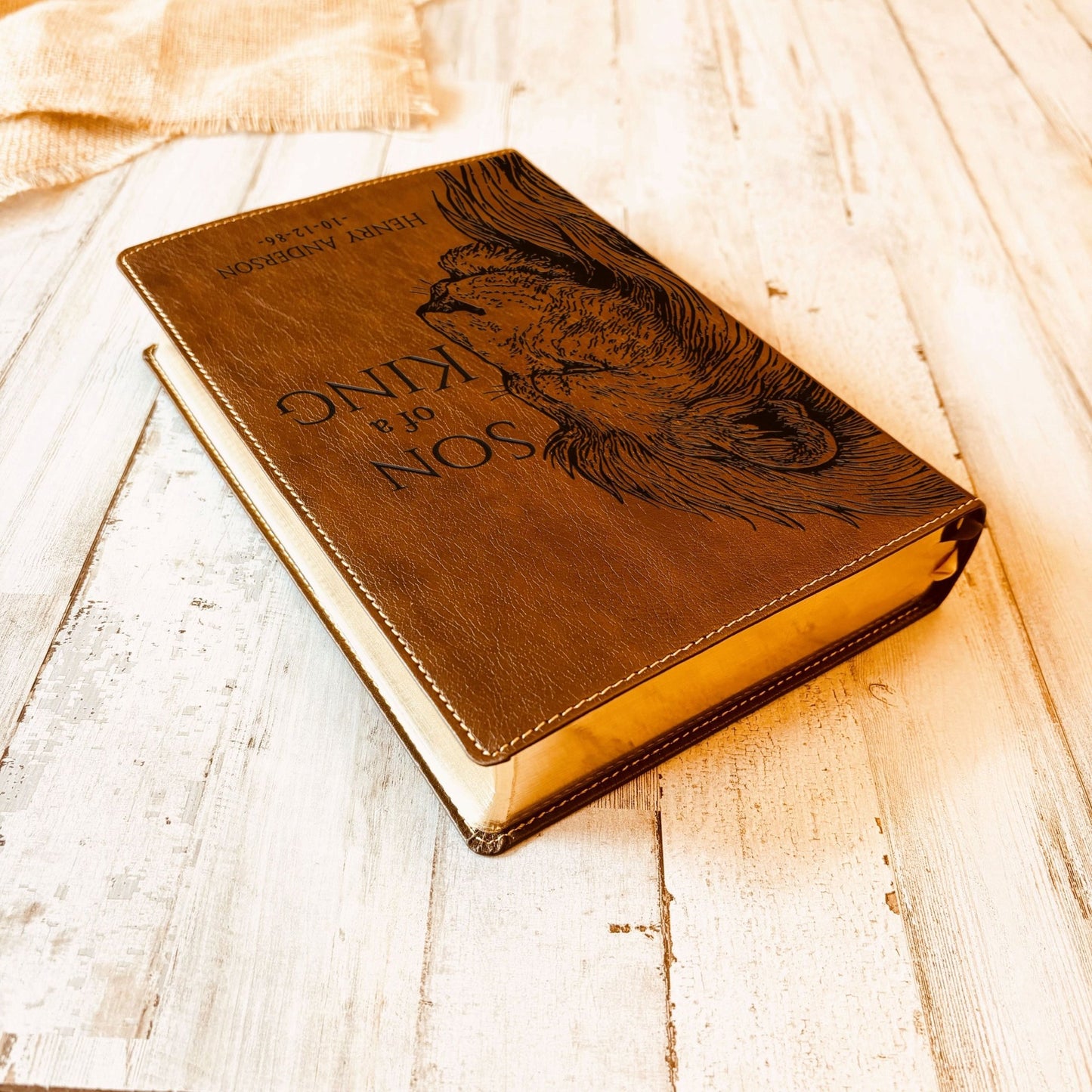 Personalized NKJV Wide - Margin Bible, Son of a King Lion Design, Custom Engraved Name, Christian Gift, Baptism Gift, Bible Gift for Him - Religious Books - Aylev