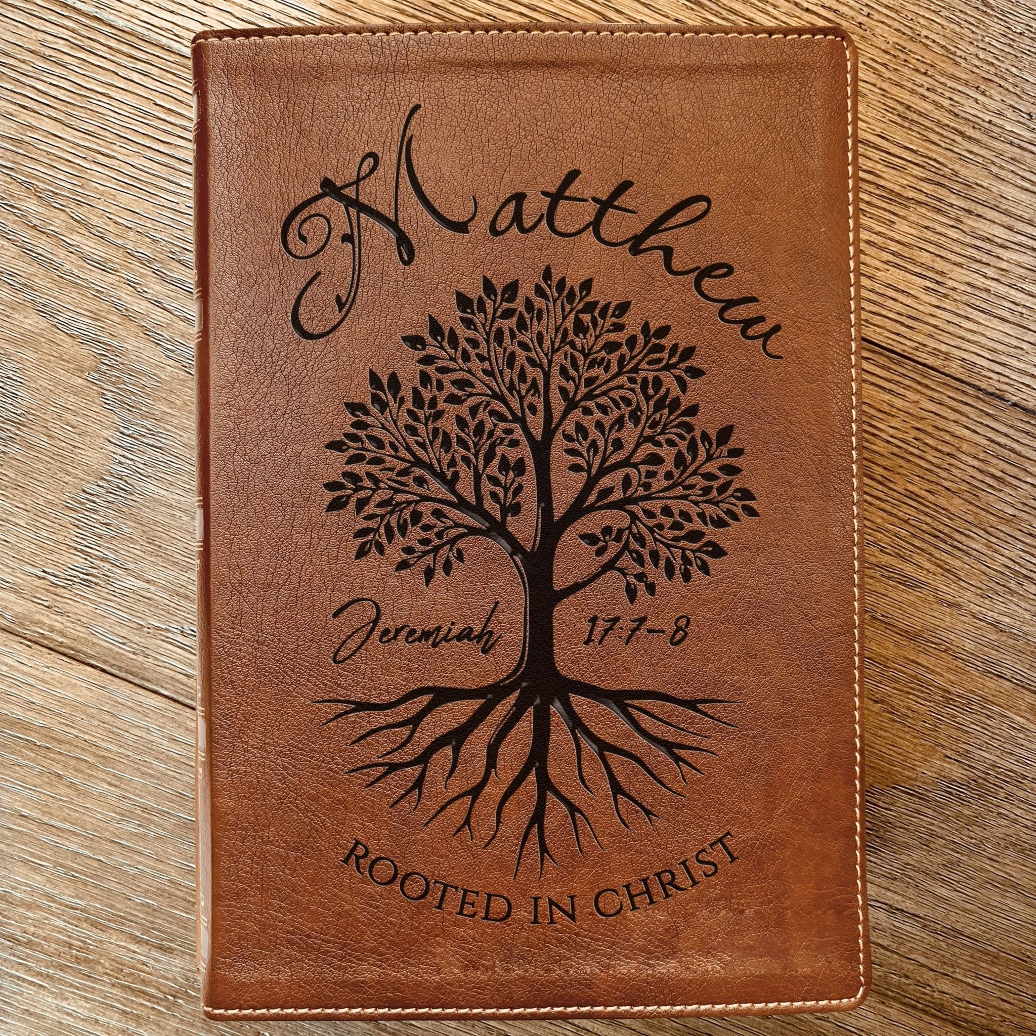 Personalized NKJV Wide - Margin Bible, Custom Engraved Name, Rooted in Christ Tree Design, Christian Gift, Bible Gifts for Her, Gifts for Him - Religious Books - Aylev