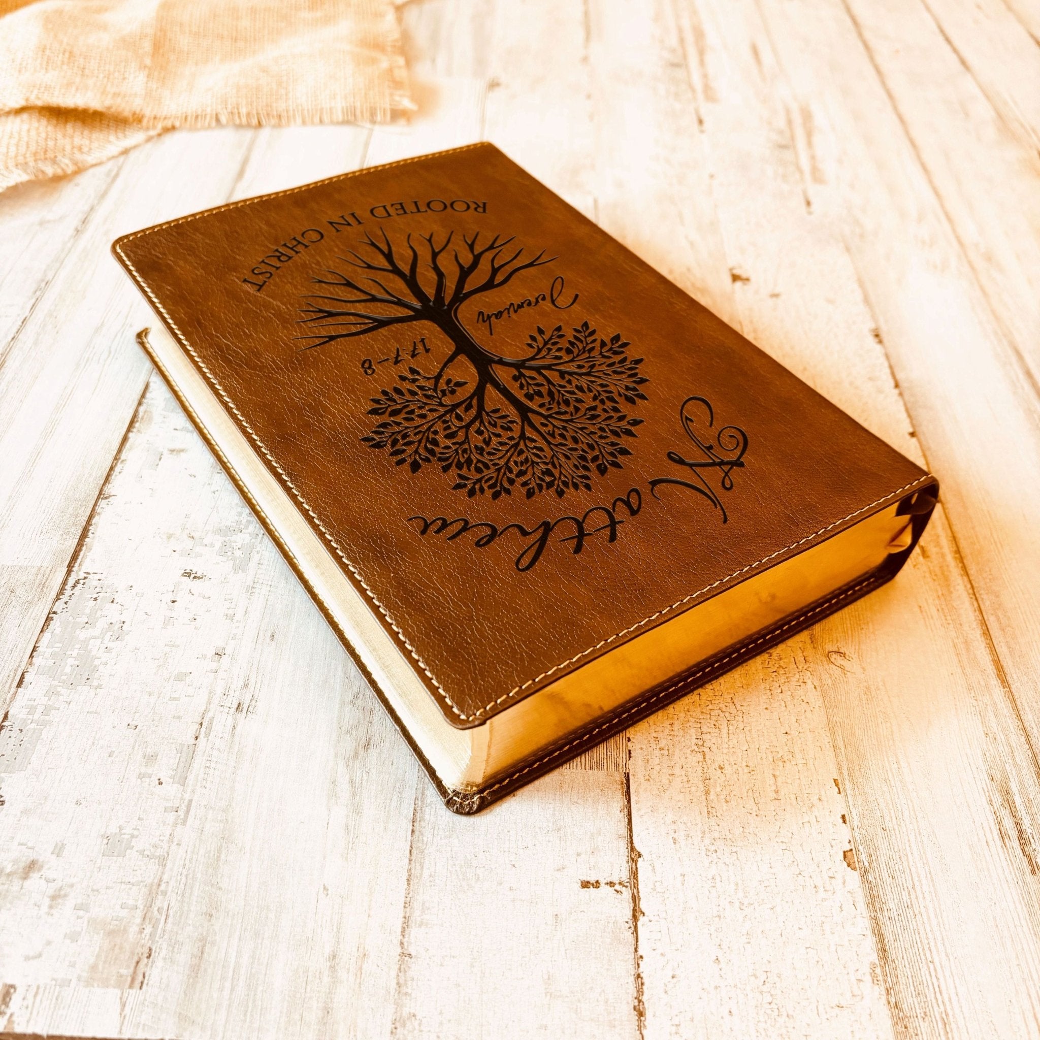 Personalized NKJV Wide - Margin Bible, Custom Engraved Name, Rooted in Christ Tree Design, Christian Gift, Bible Gifts for Her, Gifts for Him - Religious Books - Aylev