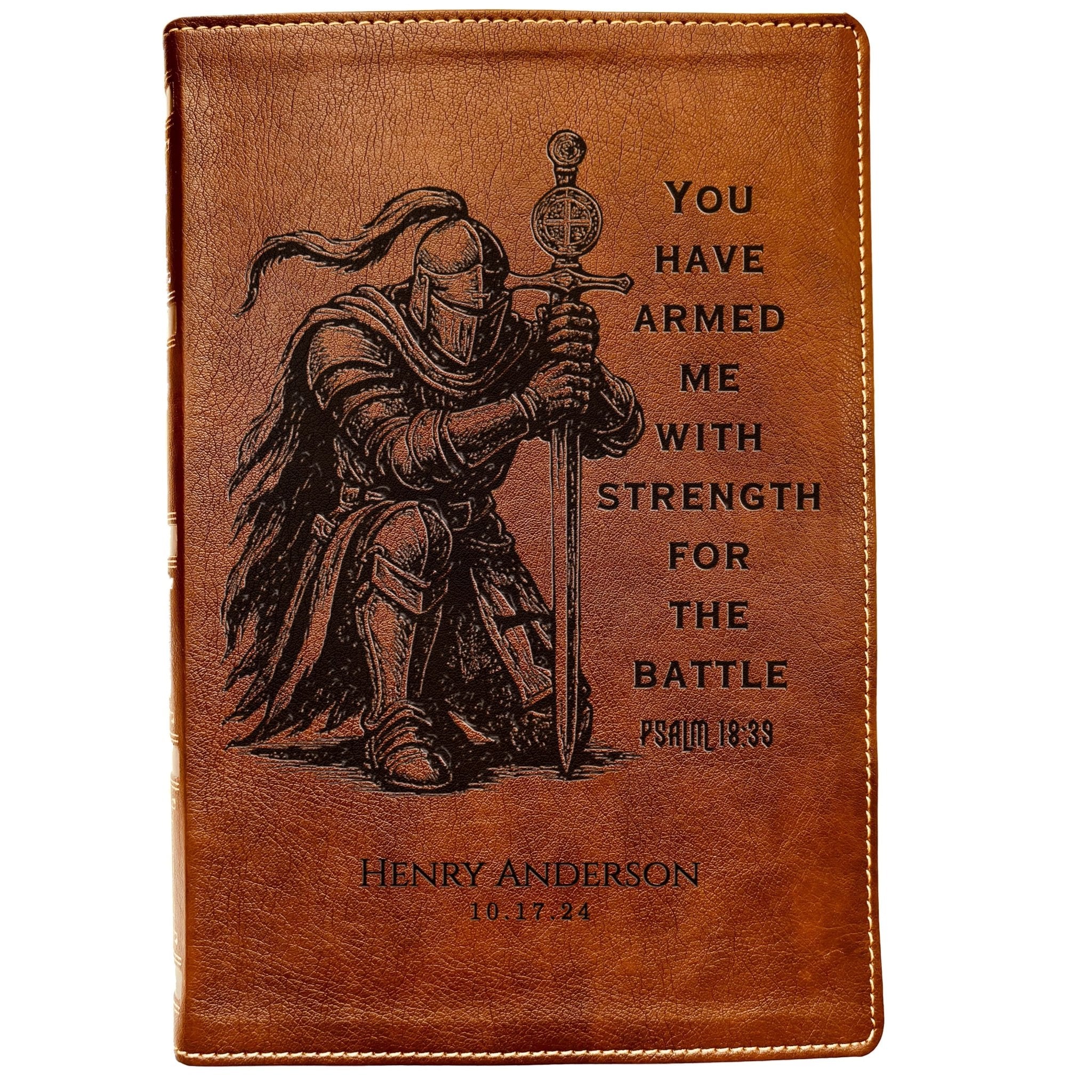 Personalized Bible for Men, NKJV Wide - Margin Bible, Custom Bible Engraved Name, Knight Warrior Design, Christian Gift, Bible Gifts for Him - Religious Books - Aylev
