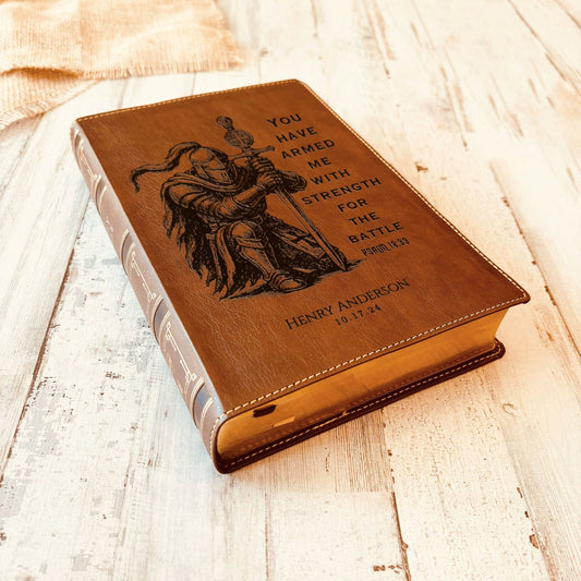 Personalized Bible for Men, NKJV Wide - Margin Bible, Custom Bible Engraved Name, Knight Warrior Design, Christian Gift, Bible Gifts for Him - Religious Books - Aylev
