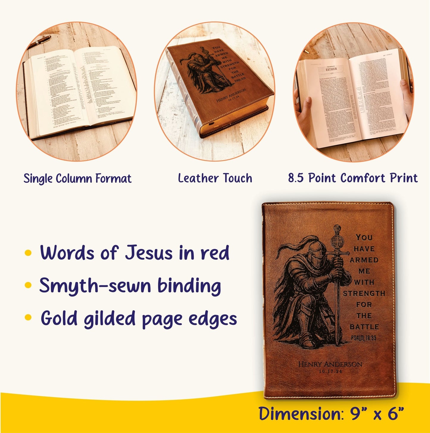 Personalized Bible for Men, NKJV Wide - Margin Bible, Custom Bible Engraved Name, Knight Warrior Design, Christian Gift, Bible Gifts for Him - Religious Books - Aylev