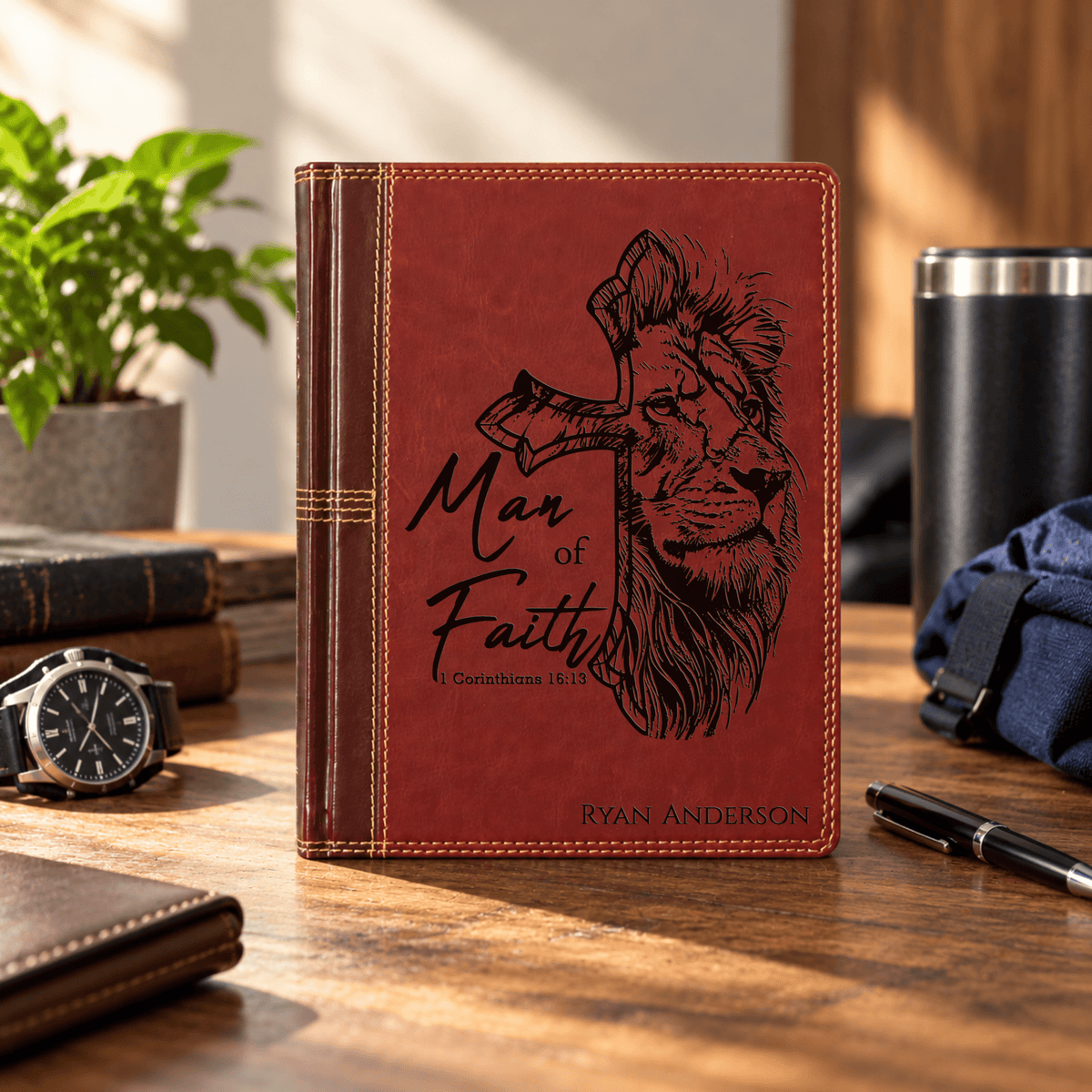 Personalized NASB Single Column Reference Bible, Wide Margin Red Letter, Custom Engraved Name, Christian & Baptism Gift for Men - Religious Books - Aylev
