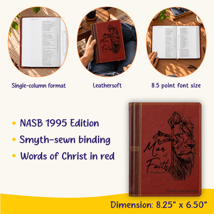 Personalized NASB Single Column Reference Bible, Wide Margin Red Letter, Custom Engraved Name, Christian & Baptism Gift for Men - Religious Books - Aylev