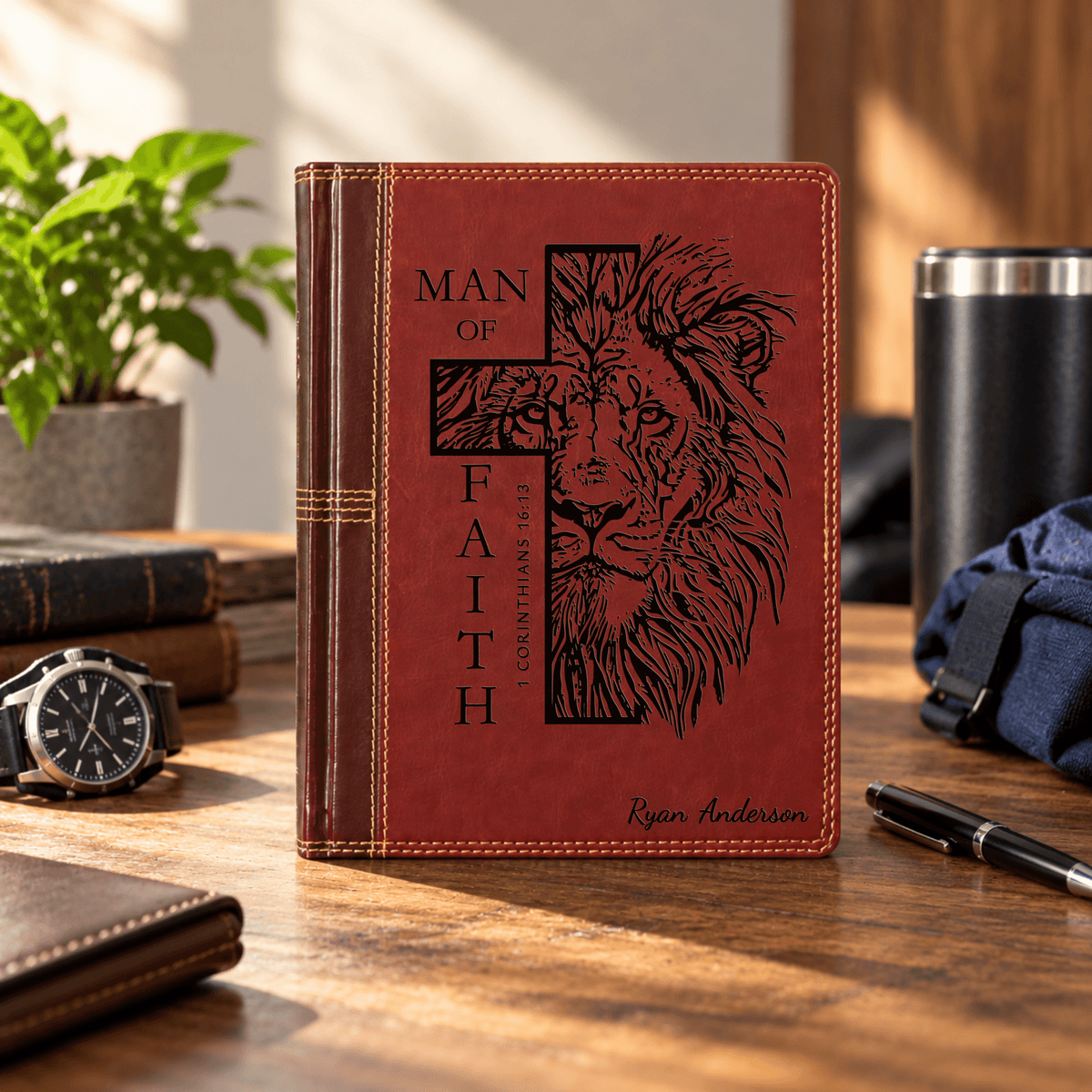 Personalized NASB Single Column Reference Bible, Wide Margin Red Letter, Custom Engraved Name, Christian & Baptism Gift for Men - Religious Books - Aylev
