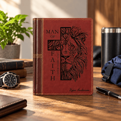 Personalized NASB Single Column Reference Bible, Wide Margin Red Letter, Custom Engraved Name, Christian & Baptism Gift for Men - Religious Books - Aylev