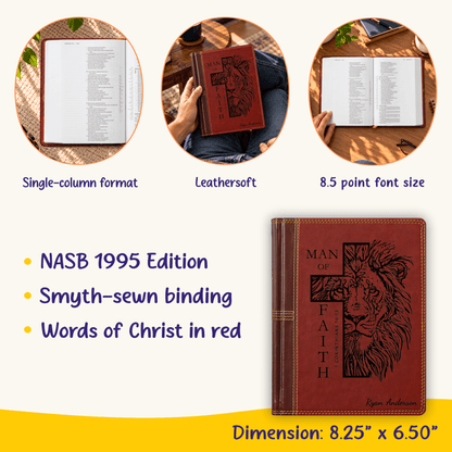 Personalized NASB Single Column Reference Bible, Wide Margin Red Letter, Custom Engraved Name, Christian & Baptism Gift for Men - Religious Books - Aylev