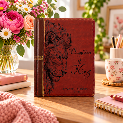 Personalized NASB Single Column Reference Bible, Daughter of a King Lion Design, Custom Engraved Name, Christian Baptism Bible Gift for Her - Religious Books - Aylev