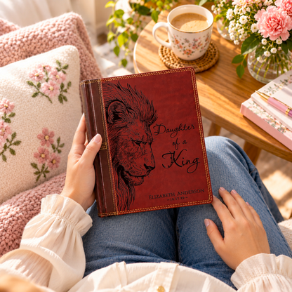 Personalized NASB Single Column Reference Bible, Daughter of a King Lion Design, Custom Engraved Name, Christian Baptism Bible Gift for Her - Religious Books - Aylev
