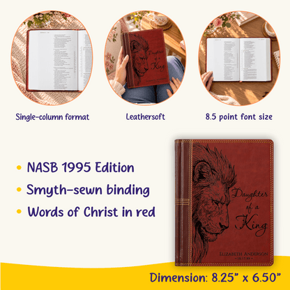 Personalized NASB Single Column Reference Bible, Daughter of a King Lion Design, Custom Engraved Name, Christian Baptism Bible Gift for Her - Religious Books - Aylev