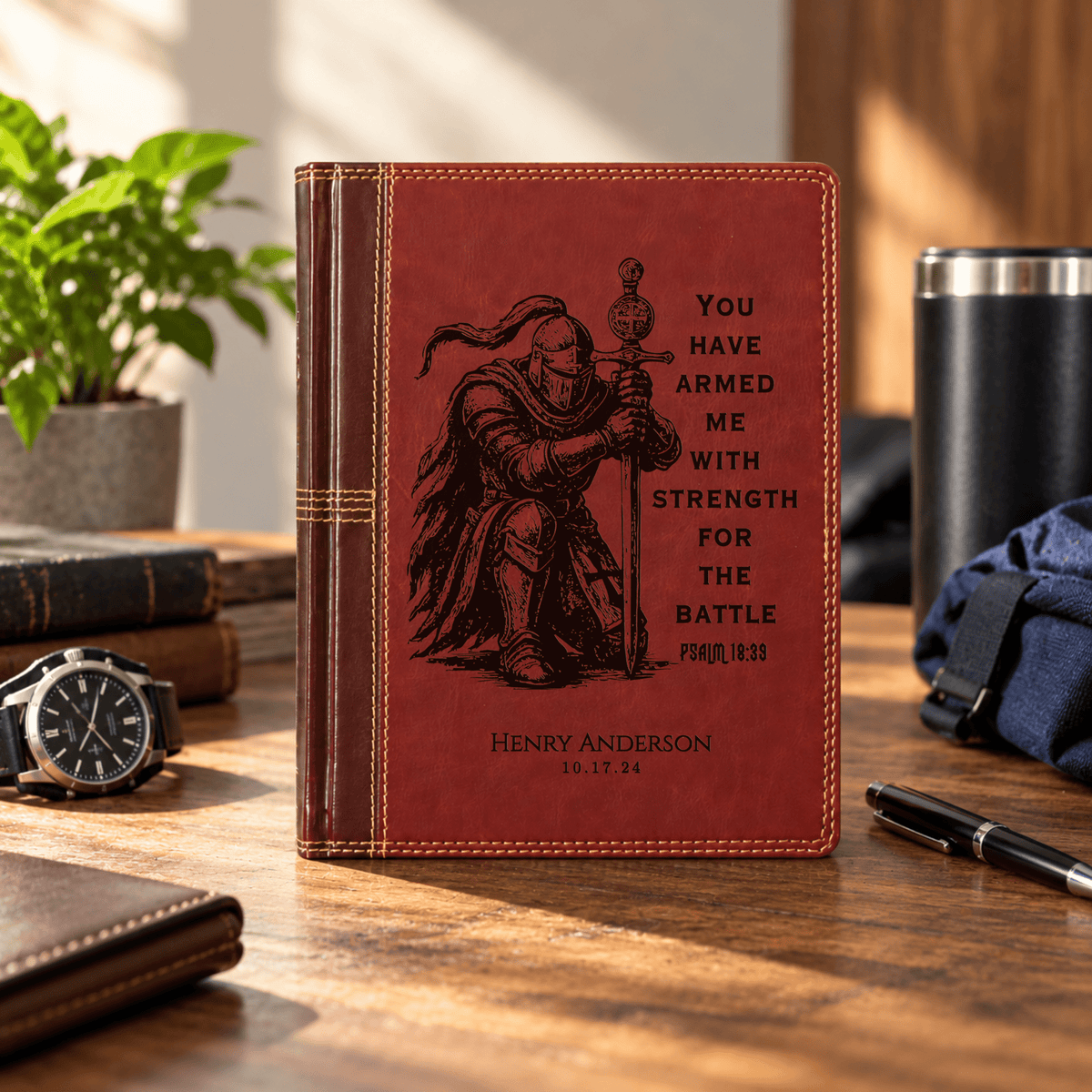 Personalized NASB Single Column Reference Bible, Wide Margin, Custom Engraved Warrior Design with Name, Christian Baptism Gift for men - Religious Books - Aylev